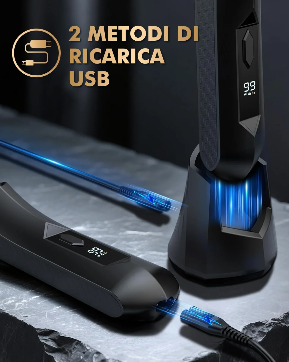 Rasoio Elettrico Corpo Uomo IPX7 con 4 Pettini e Luce LED