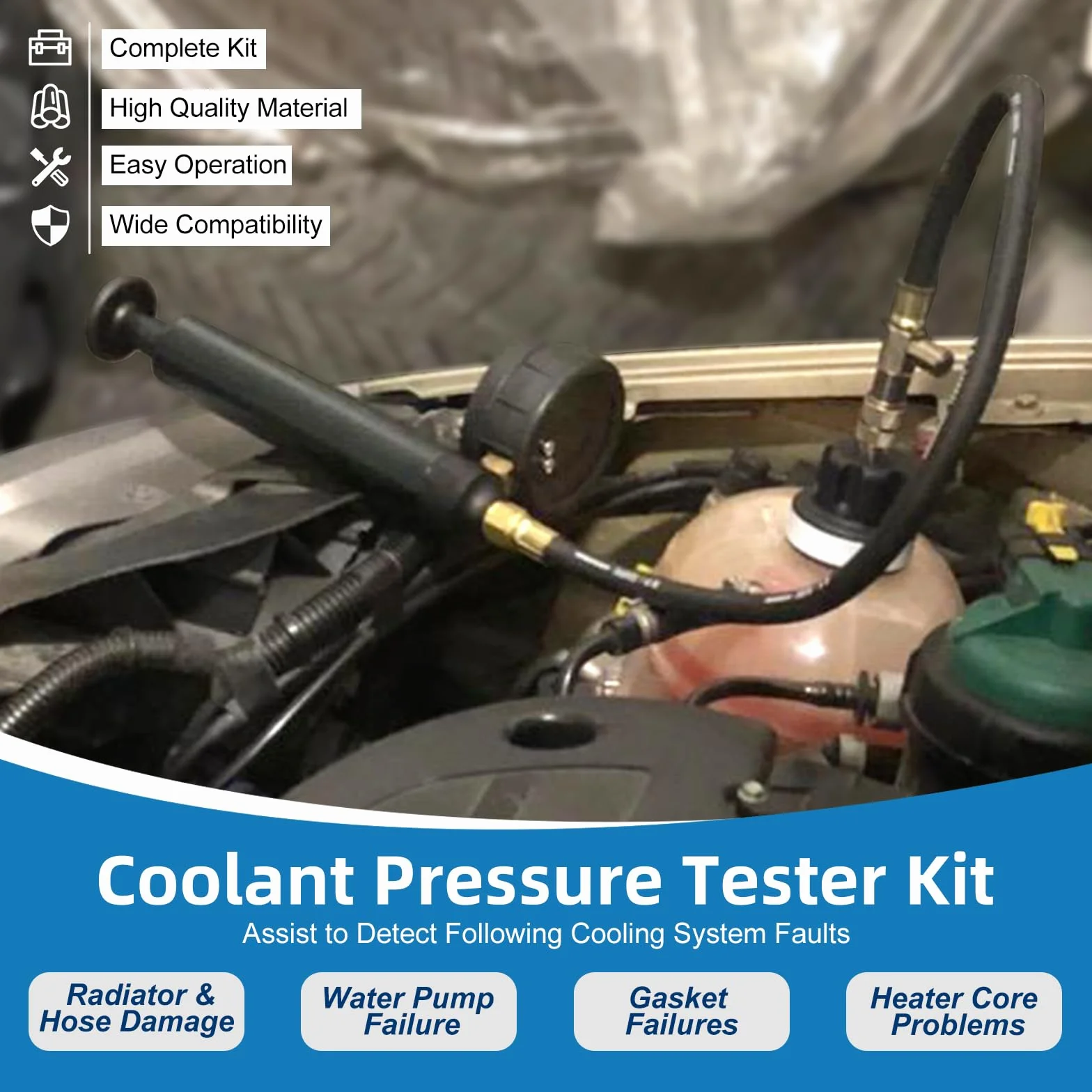 FreeTec 28pz Tester Pressione Radiatore, Universale Tester Impianto Raffreddamento con Kit Spurgo Liquido Refrigerante, Prova Pressione Radiatore Ricarica a Vuoto per Acqua Raffreddamento Auto