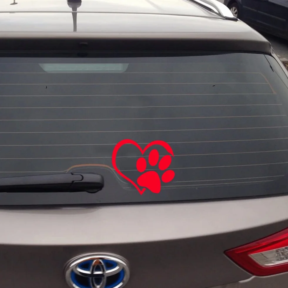 Adesivo per Auto a Forma di Zampa con Cuore Nero Resistente all'Autolavaggio
