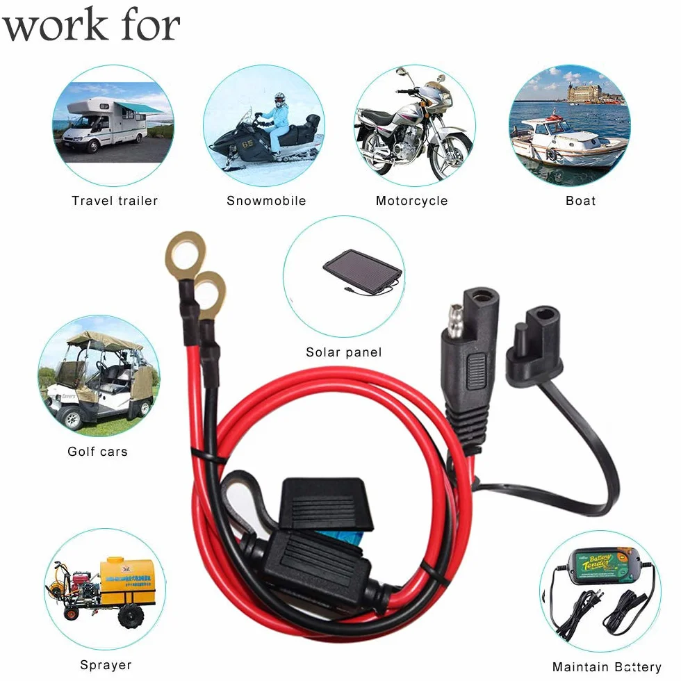 SAE to O Ring Cablaggio Terminale con Fusibile 15A, Cavo Prolunga Batteria 2FT 10AWG per Moto Auto