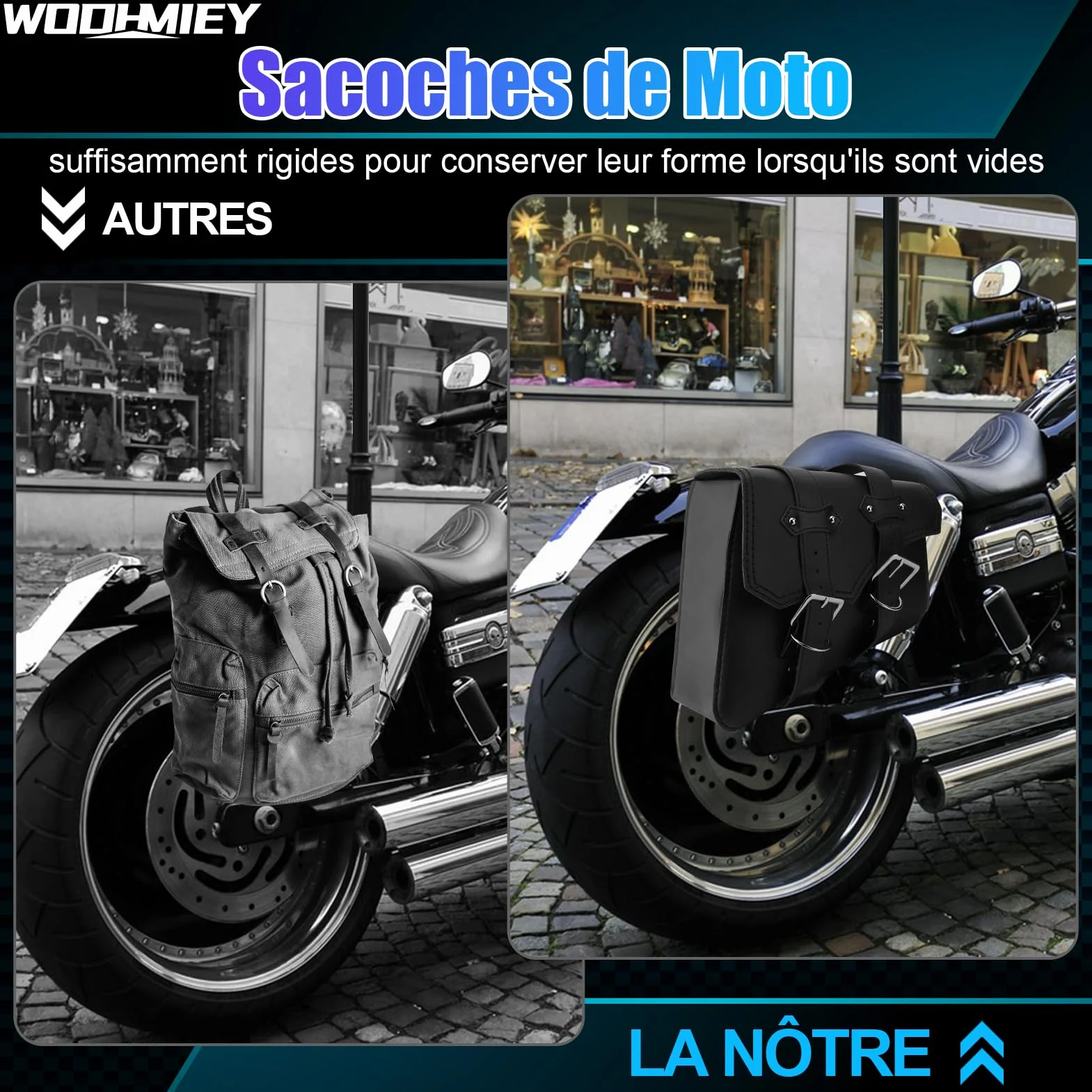 Borsa laterale moto in pelle PU resistente all'acqua vintage grande capacità