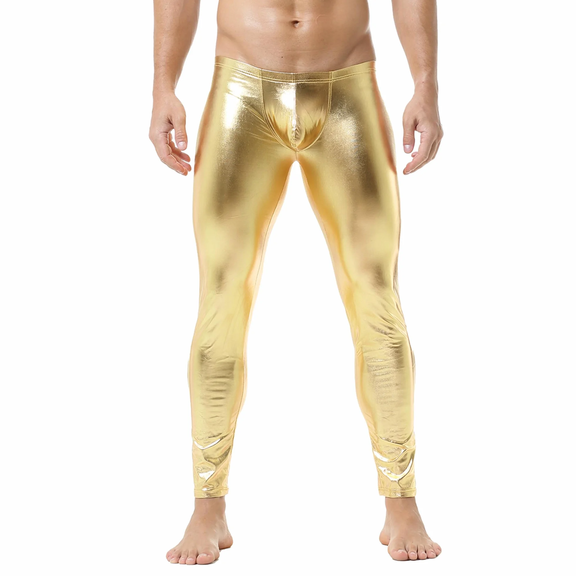 QiaTi Pantaloni aderenti da uomo in similpelle leggings lunghi poliuretano skinny Slim Pants