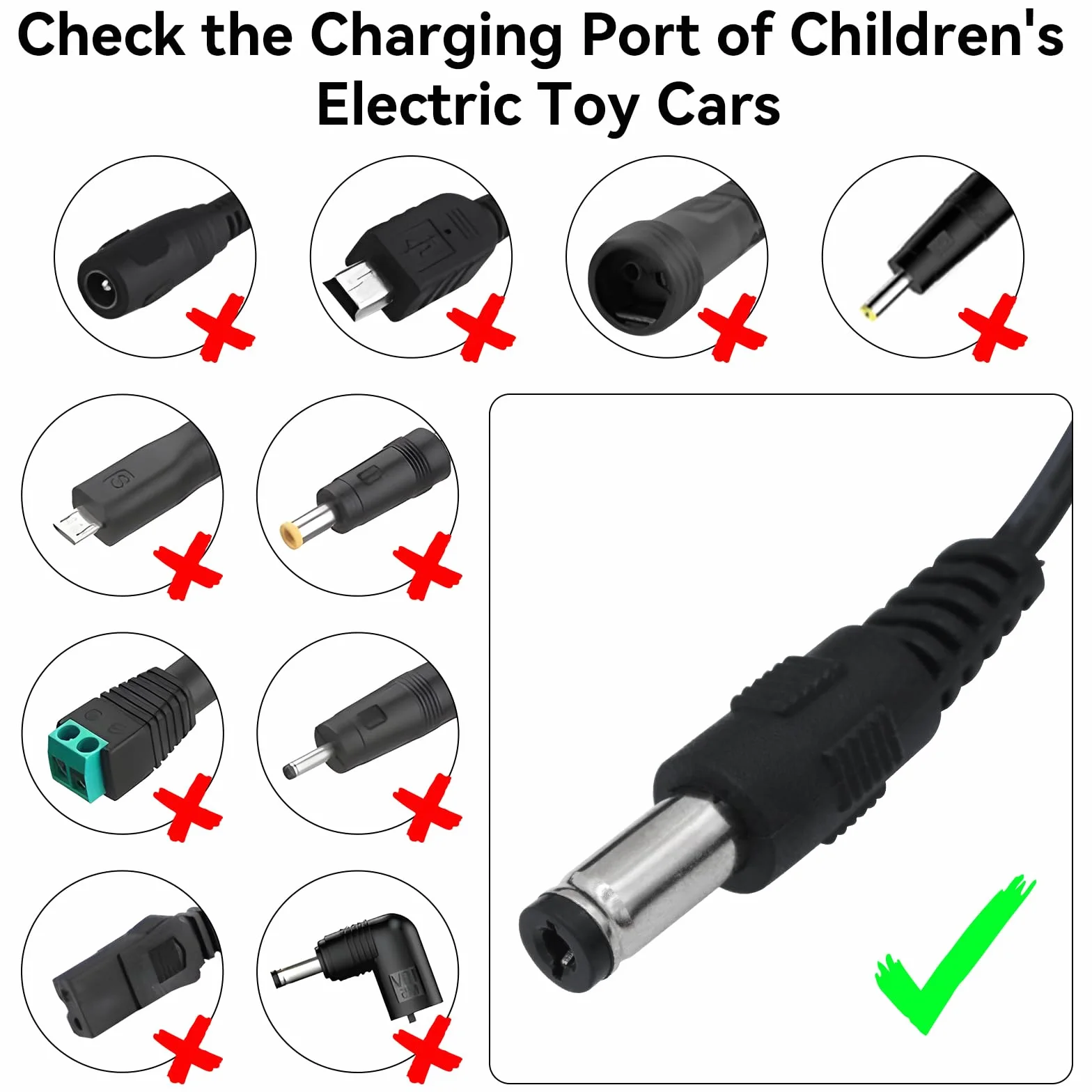 Caricatore da 6 V per bambini, moto, auto elettrica, 6 Volt per Kinde Ride on Toys, alimentatore di rete da 6 V, per bambini, veicolo elettrico a quattro ruote, SUV ATV, diversi modelli