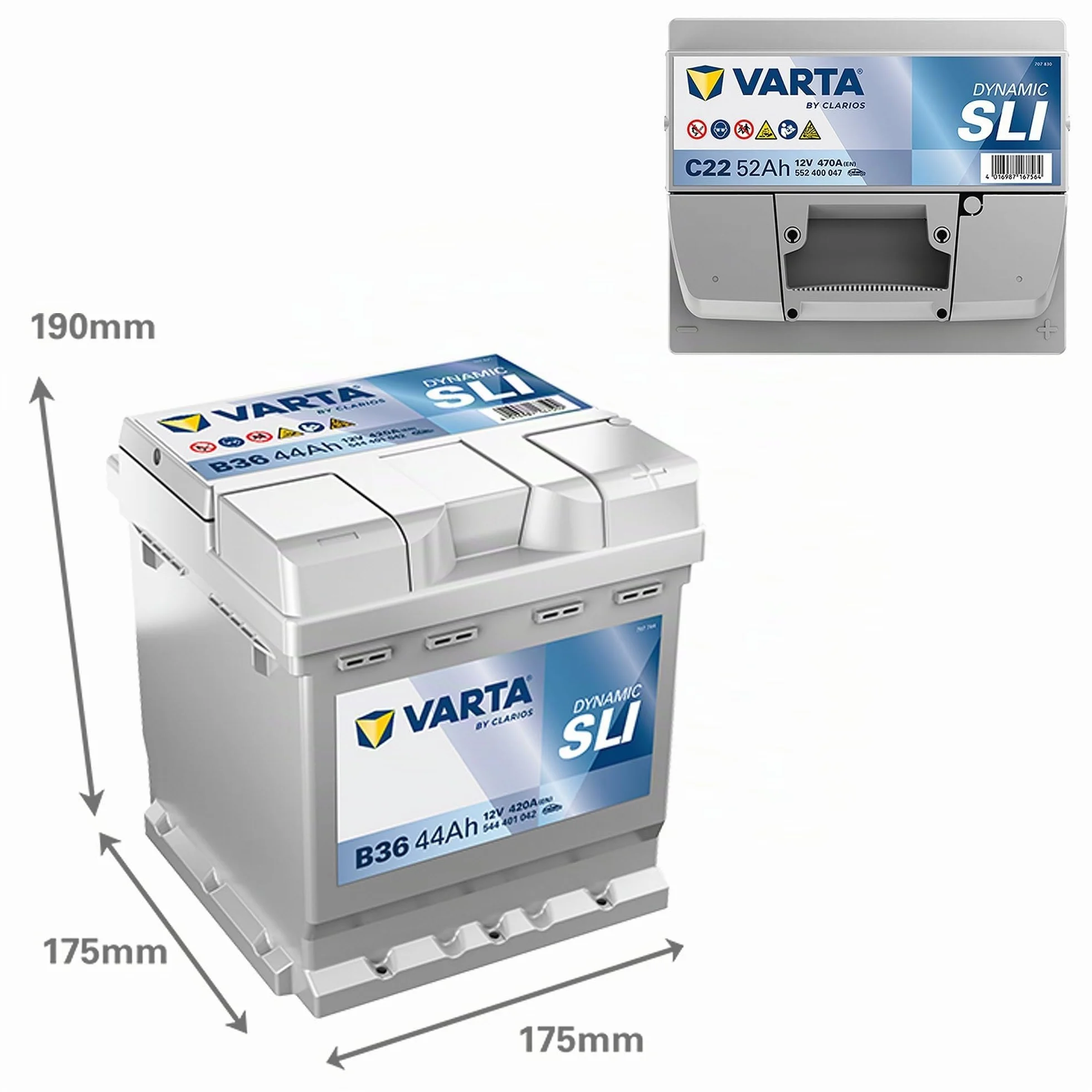 VARTA Automotive DYNAMIC SLI (C22) 12V 52Ah 470A Batteria auto al piombo-acido senza manutenzione