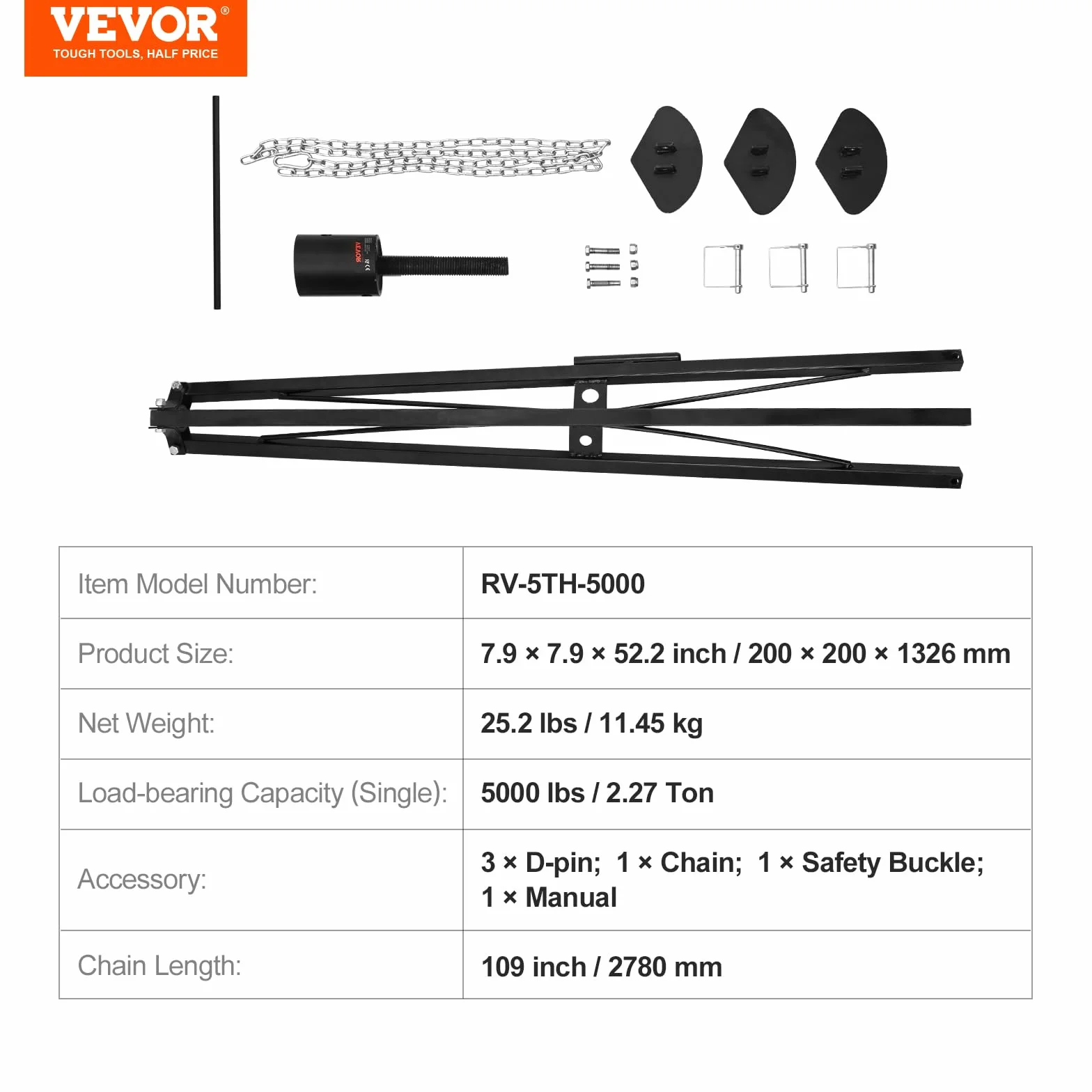 VEVOR Sollevatore stabilizzatore per camper 1 pezzo, 880-1450 mm, altezza regolabile, 2,27 t, capacità di carico 200 x 200 x 1326 mm, supporto per roulotte