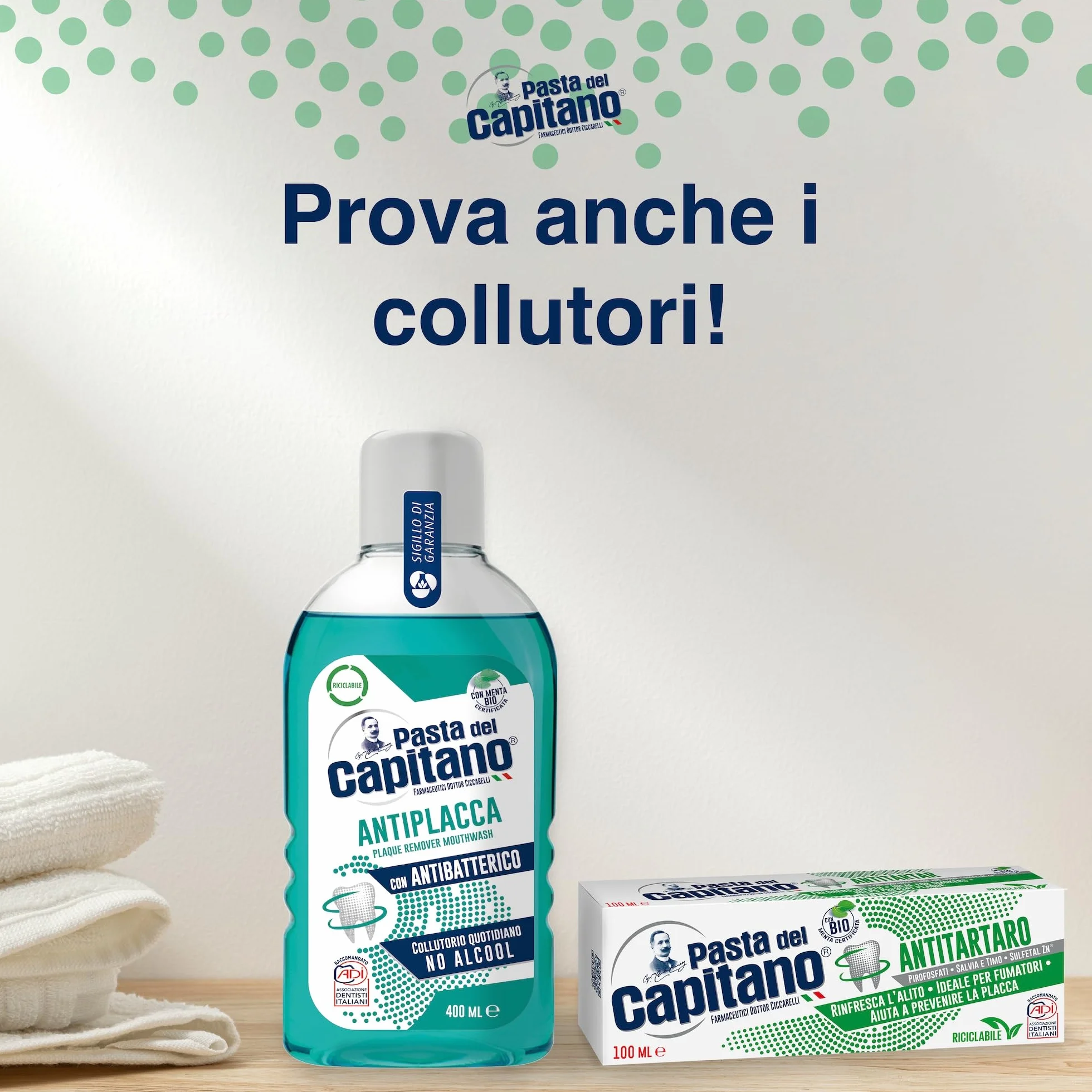 Pasta del Capitano Dentifricio Antitartaro Bio 75 ml - Freschezza per Fumatori, Antiplacca, Made in Italy