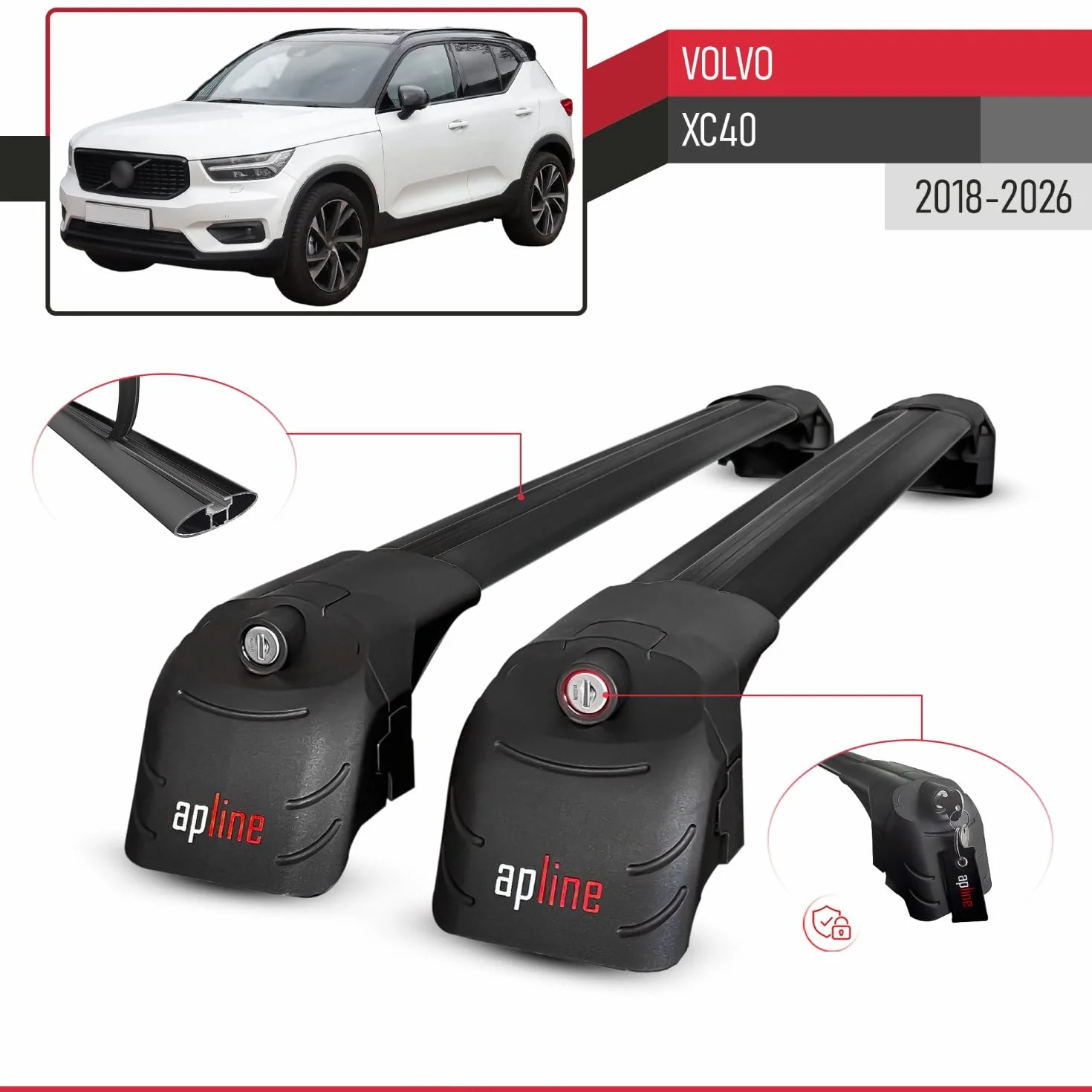 Compatibile con Volvo XC40 2018-2023 Barre Portatutto ACE-2 Portapacchi Barre Tetto NERO