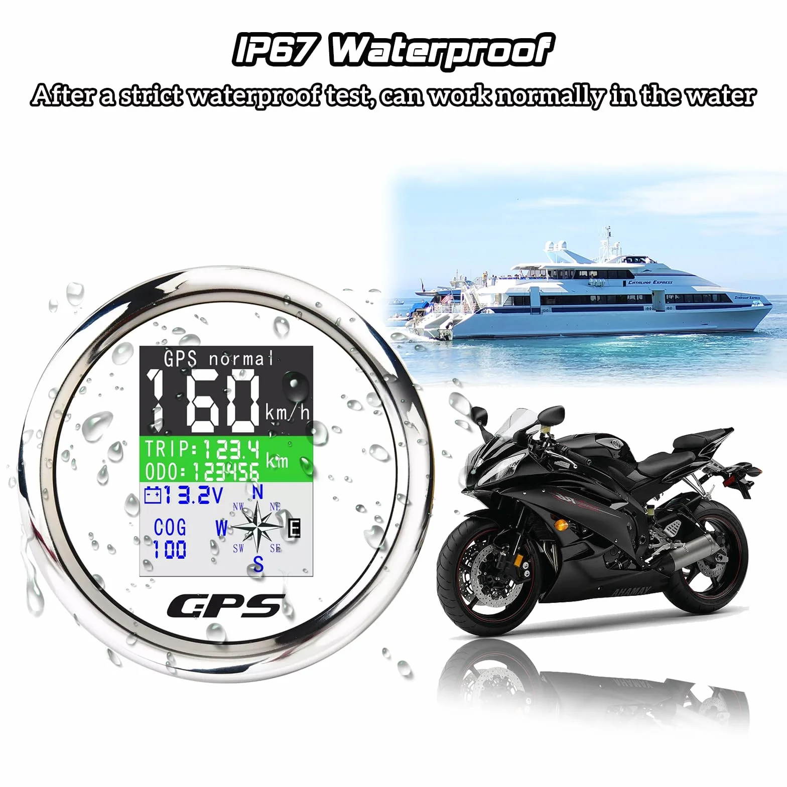 KAOLALI Tachimetro GPS da 85 MM Contachilometri Contagiri Digitale con Schermo TFT Impermeabile con Antenna GPS per Moto da Barca Auto