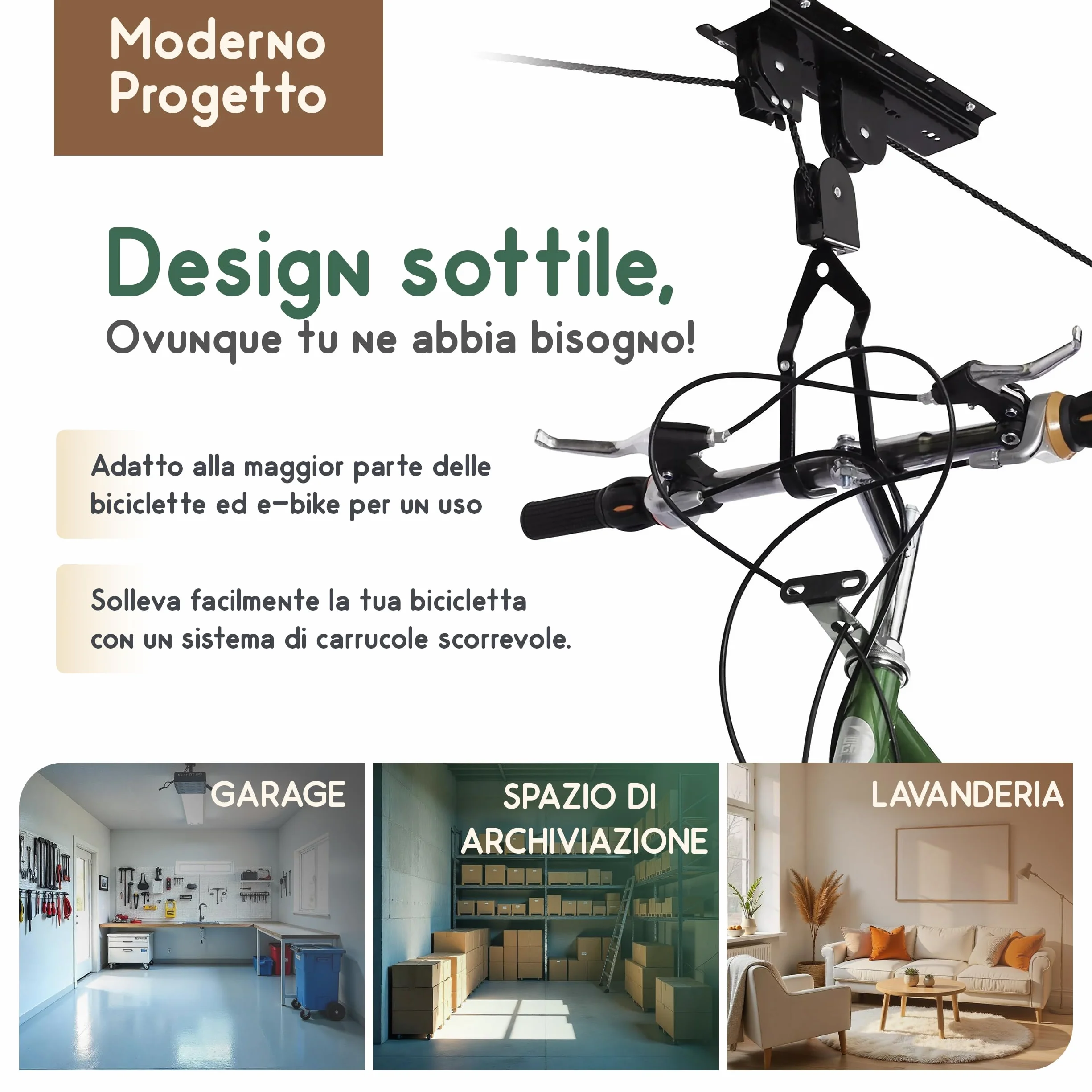 Bicicletta di Sollevatore Supporto Soffitto 60 kg 4 m