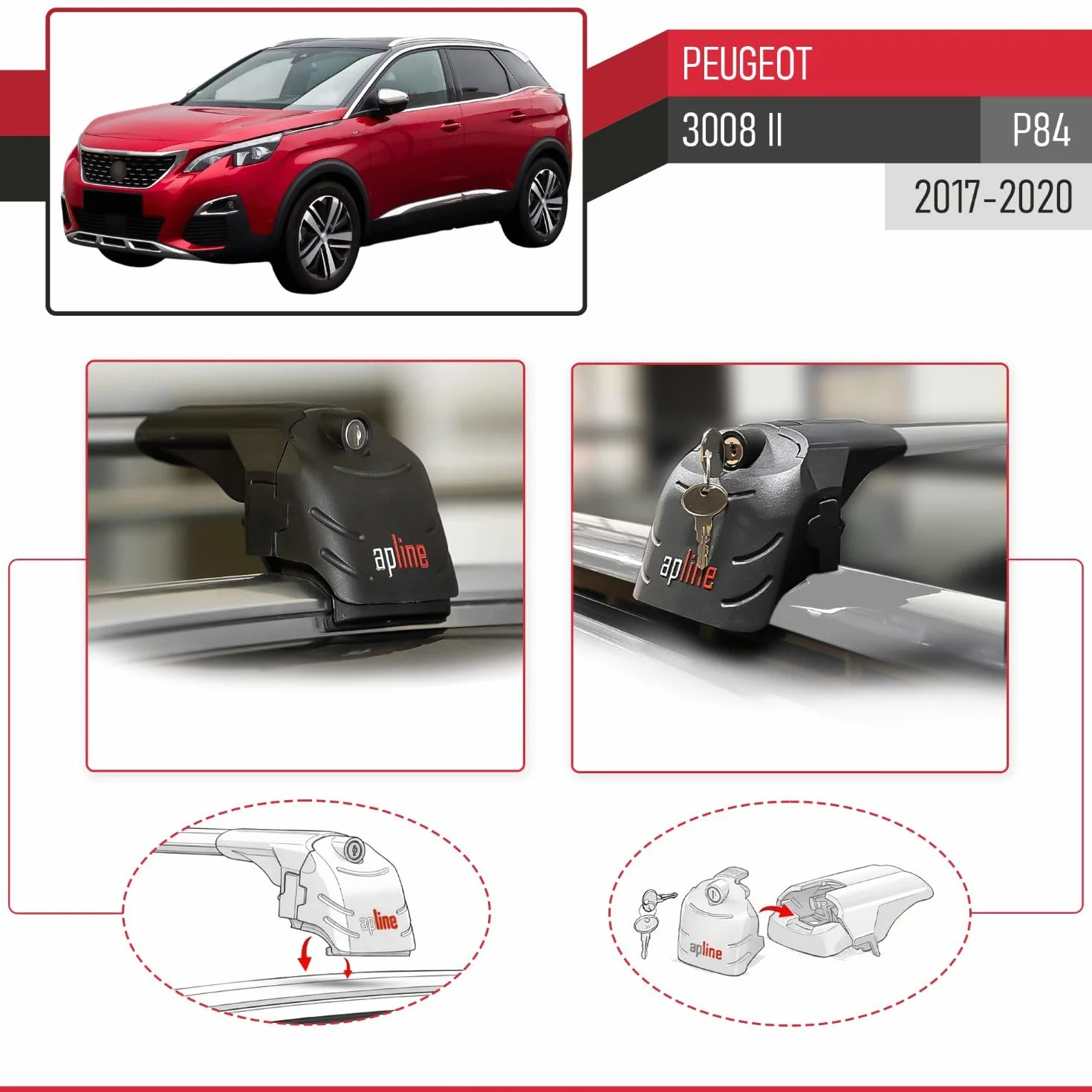 Compatibile con Peugeot 3008 II (P84) Pre-Facelift 2017-2020 Ace-2 Barre Tetto Portapacchi Auto Barre Portatutto Grigo Alluminio 2 Barre