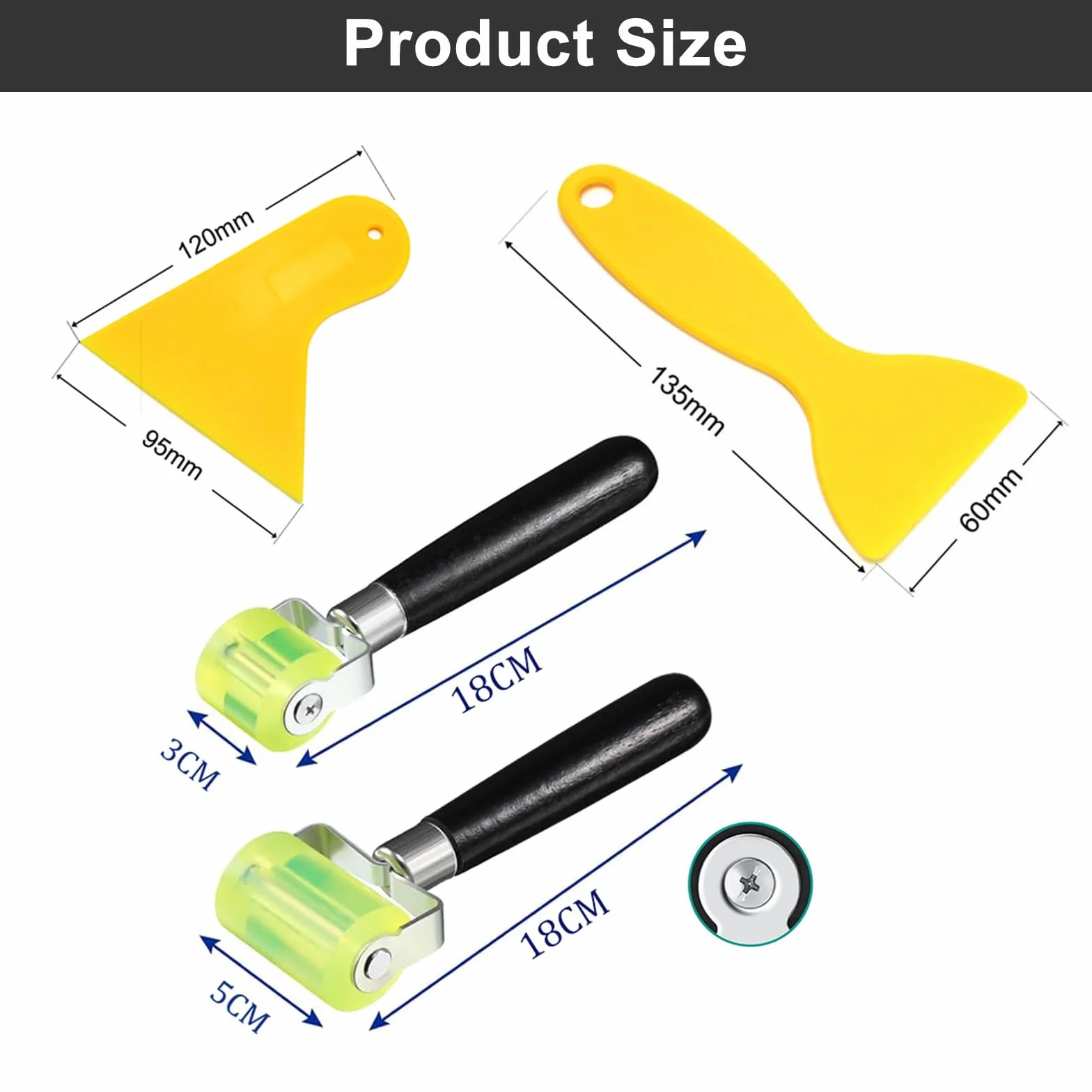 Comioke 2 Pezzi Rullo di Pressione in Silicone, 30mm & 50mm, Rullo Fonoassorbente per Auto, Rulli a Pressione Manuale con 2 Spatole di Pellicola, per la Bordatura e la Saldatura di Teloni in PVC