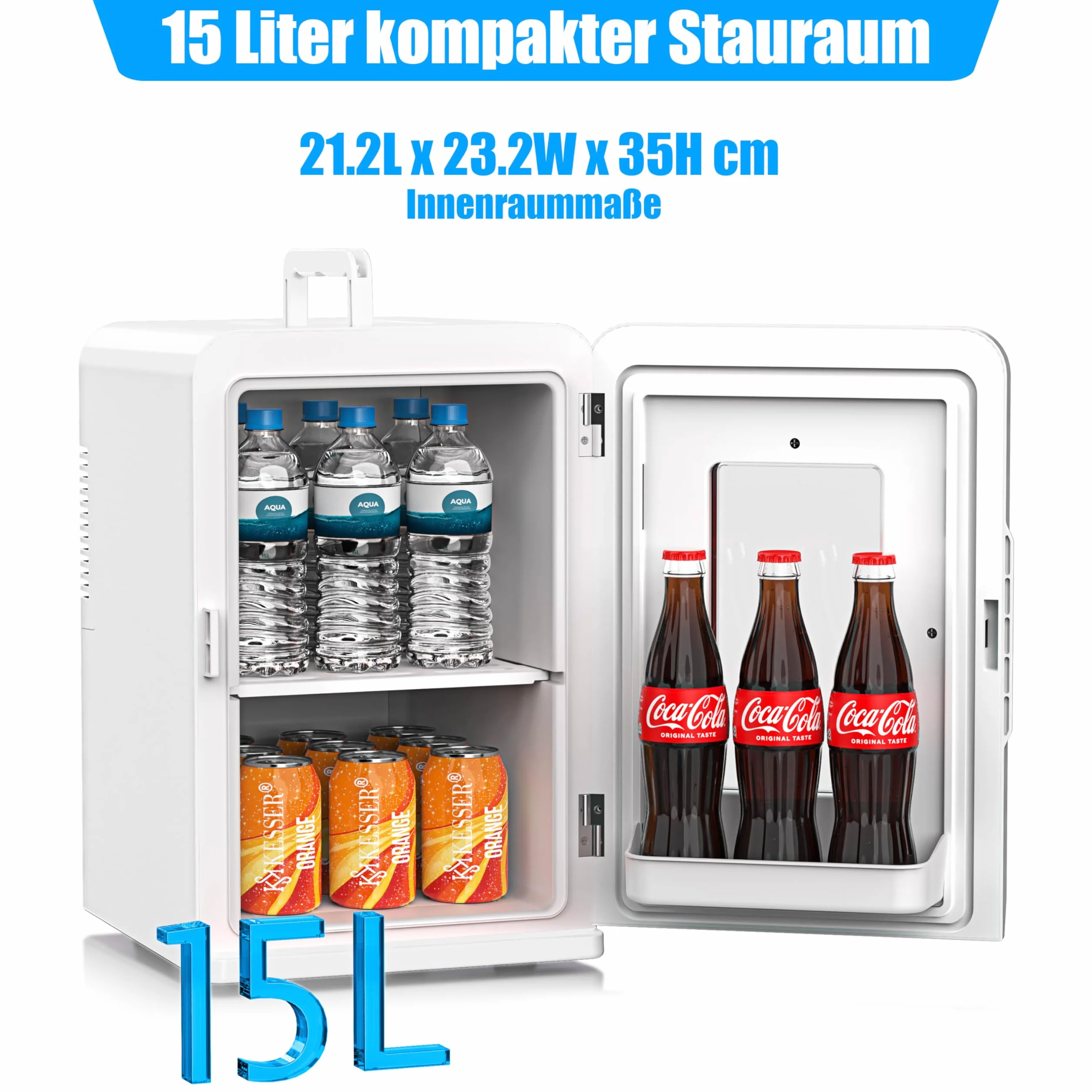 KESSER® 2in1 mini frigo box 15 litri funzione raffreddamento e riscaldamento portatile AC DC 220-240V/12V presa e accendisigari scalda sigaretta mini box termico auto ufficio, bianco