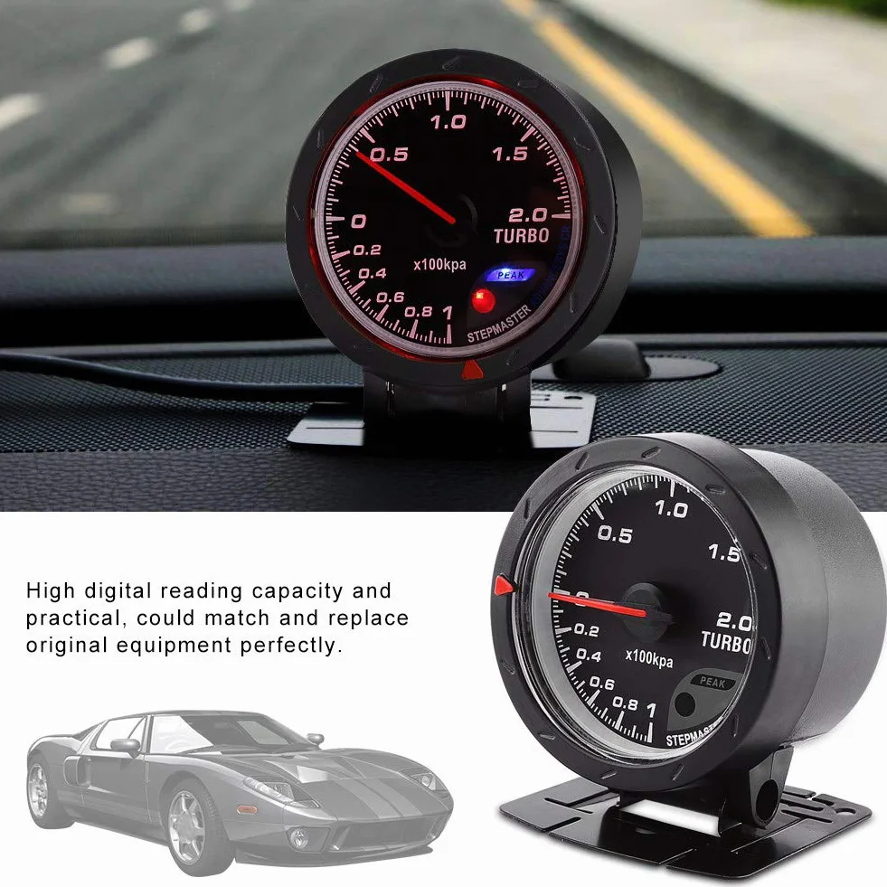 Aramox Indicatore di Livello Turbo Boost, LED Universale 60mm Indicatore di Livello Turbo Calotta Nera per Auto 0-200 Kpa