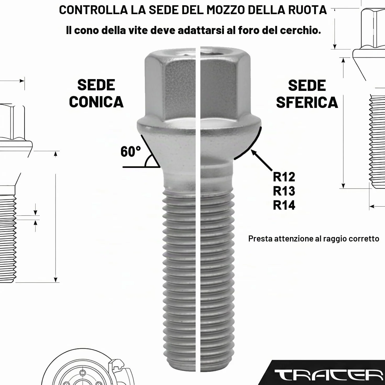 TRACER 20 bulloni neri per ruota M14 x 1,25 28 mm compatibili con BMW