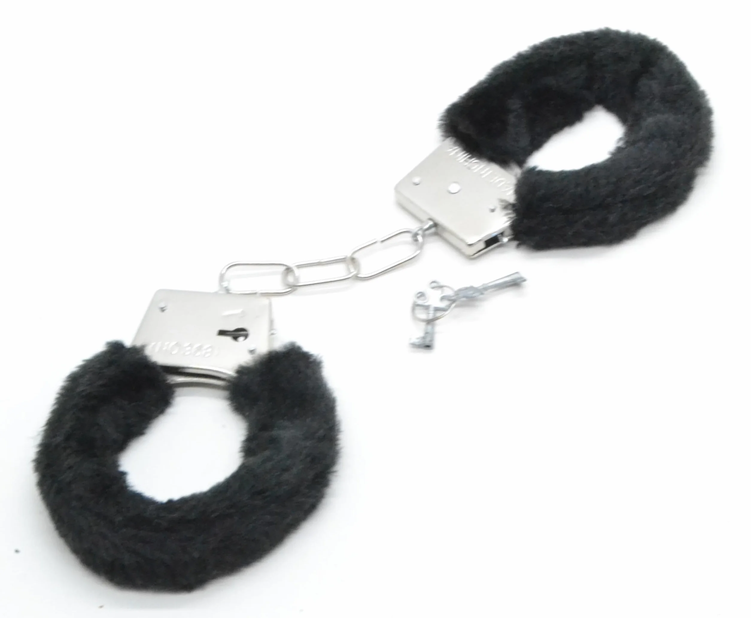 Manette in metallo con peluche nero accessorio costume polizia sicurezza donna infermiere medico