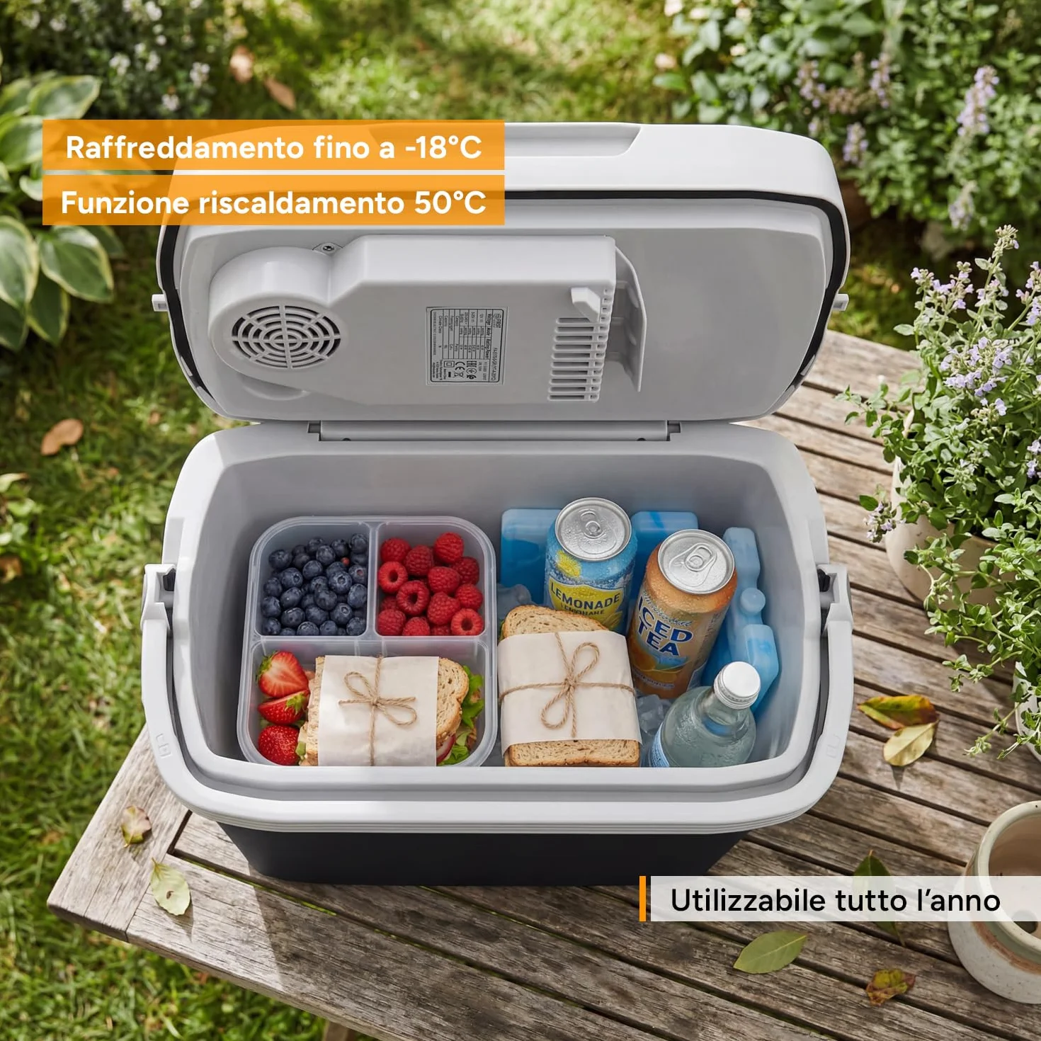 First Austria Frigo Portatile Elettrico 24L Tripla Alimentazione USB-C PD 3.0 52W Caldo Freddo Auto Camping Nero Grigio Chiaro