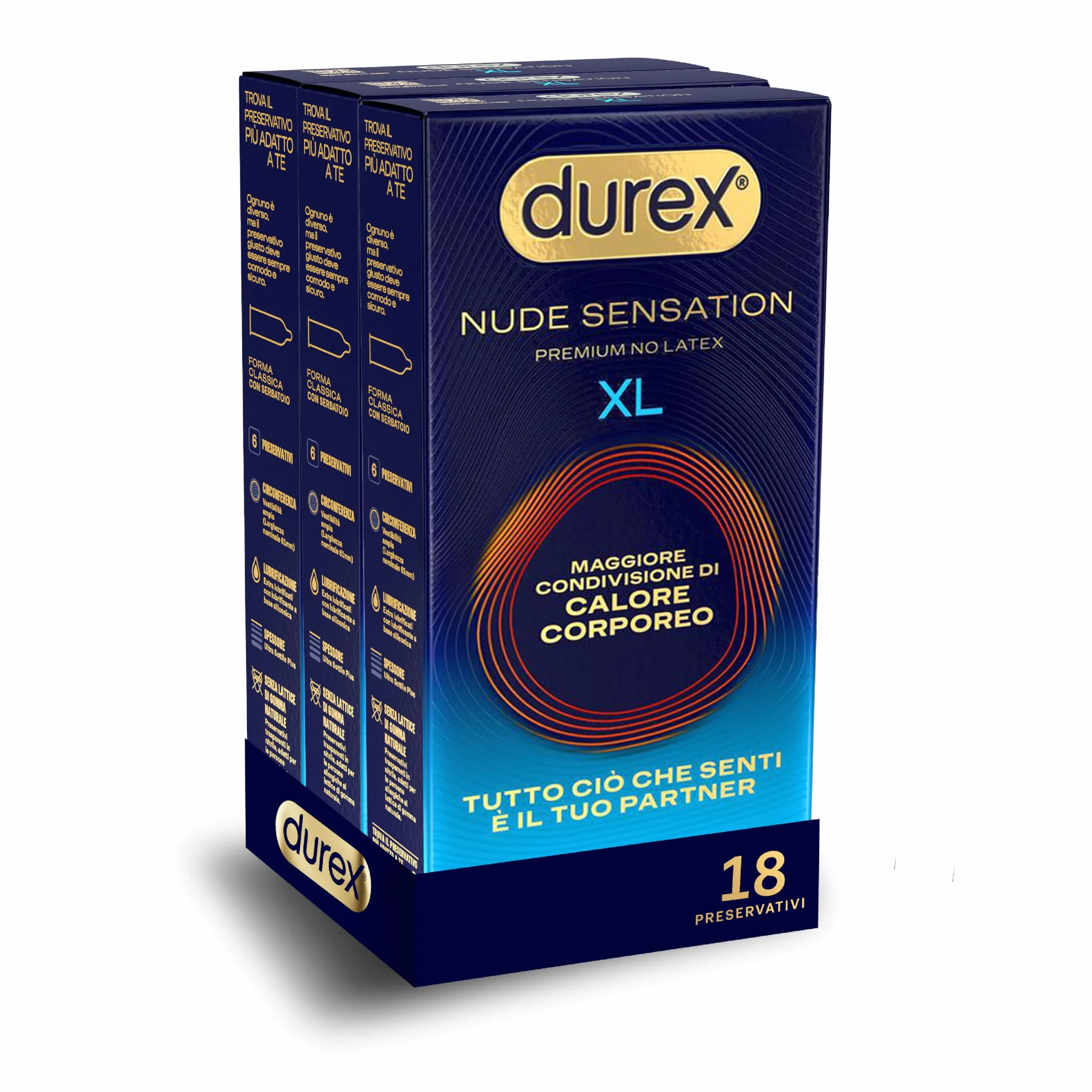 Durex Nude Sensation XL 18 preservativi uomo in Nitrile senza lattice ultra sottili extra lubrificati