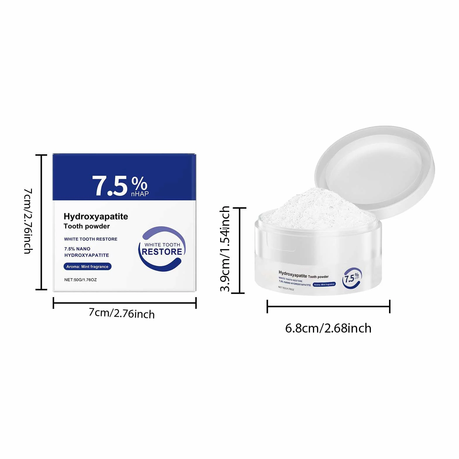 Idrossiapatite polvere dentifricio 7,5% per denti sensibili sbiancamento rimozione tartaro menta alito fresco (3PC)