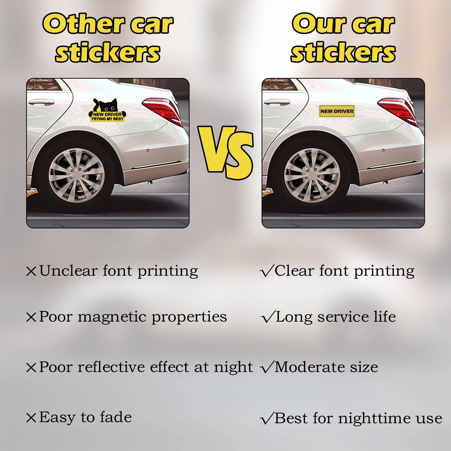 Magneti per auto con gatto nero per neopatentati segnali di avvertimento sicurezza