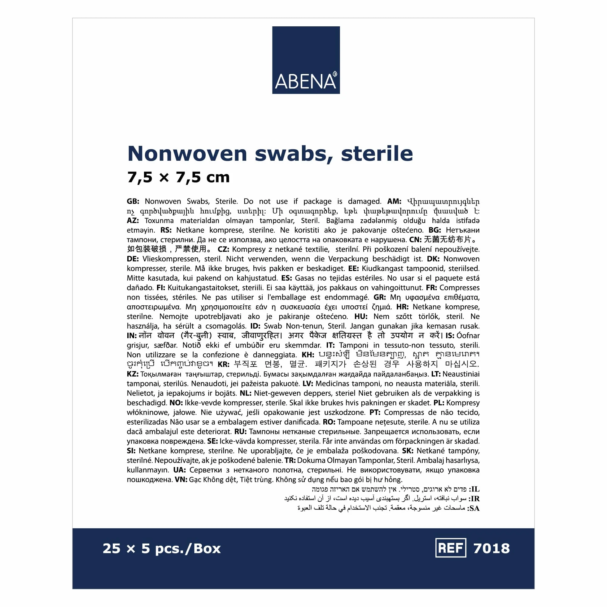 ABENA comprime 125 pezzi medicazioni sterili in tessuto non tessuto 4 strati 7,5 x 7,5 cm