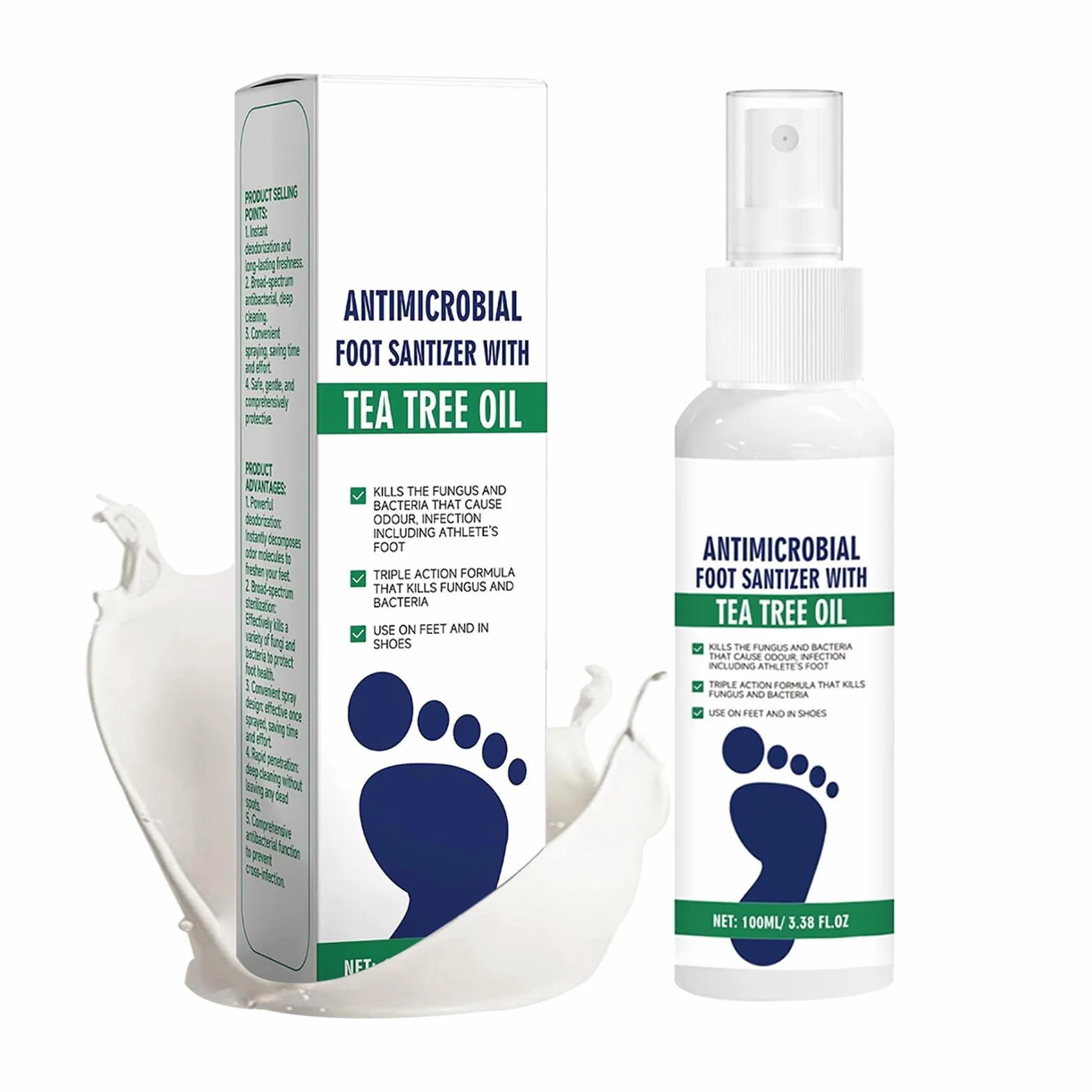Spray per piedi Olio di Tea Tree Antimicrobico Antiodore Scarpe Calzini Freschezza Protezione Funghi