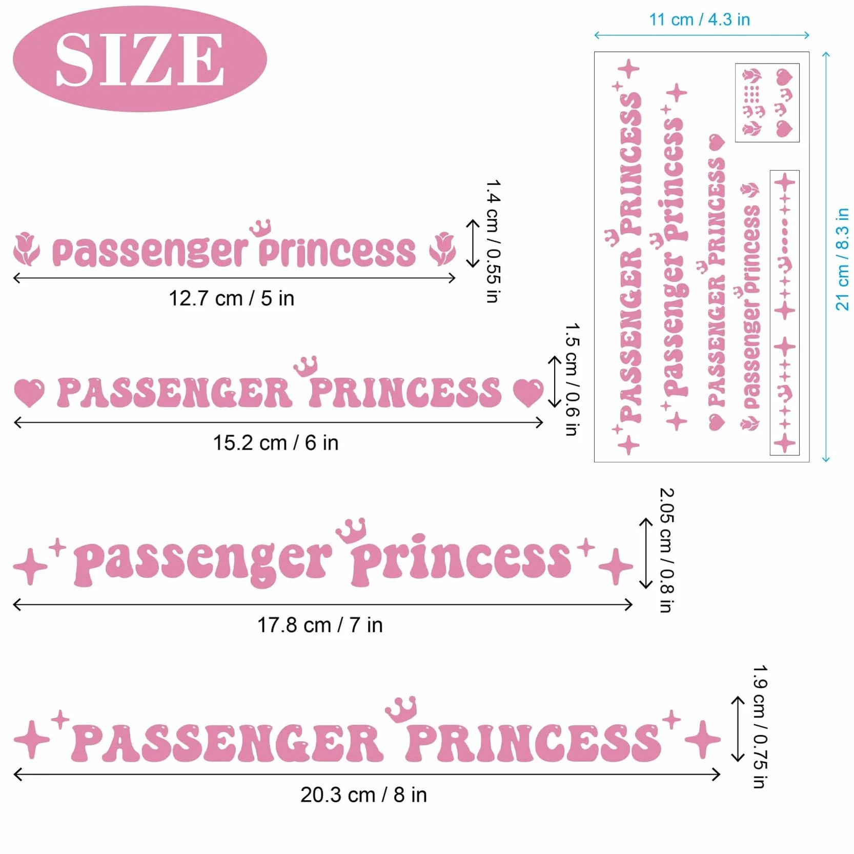 JINGIHE 4Pcs Adesivo Passenger Princess, Adesivi Auto, Accessori Auto, Adesivi Per Specchietto Retrovisore, Vinile Impermeabile, Decorazione Carina Divertente, Accessori Auto Per Donne (Rosa)