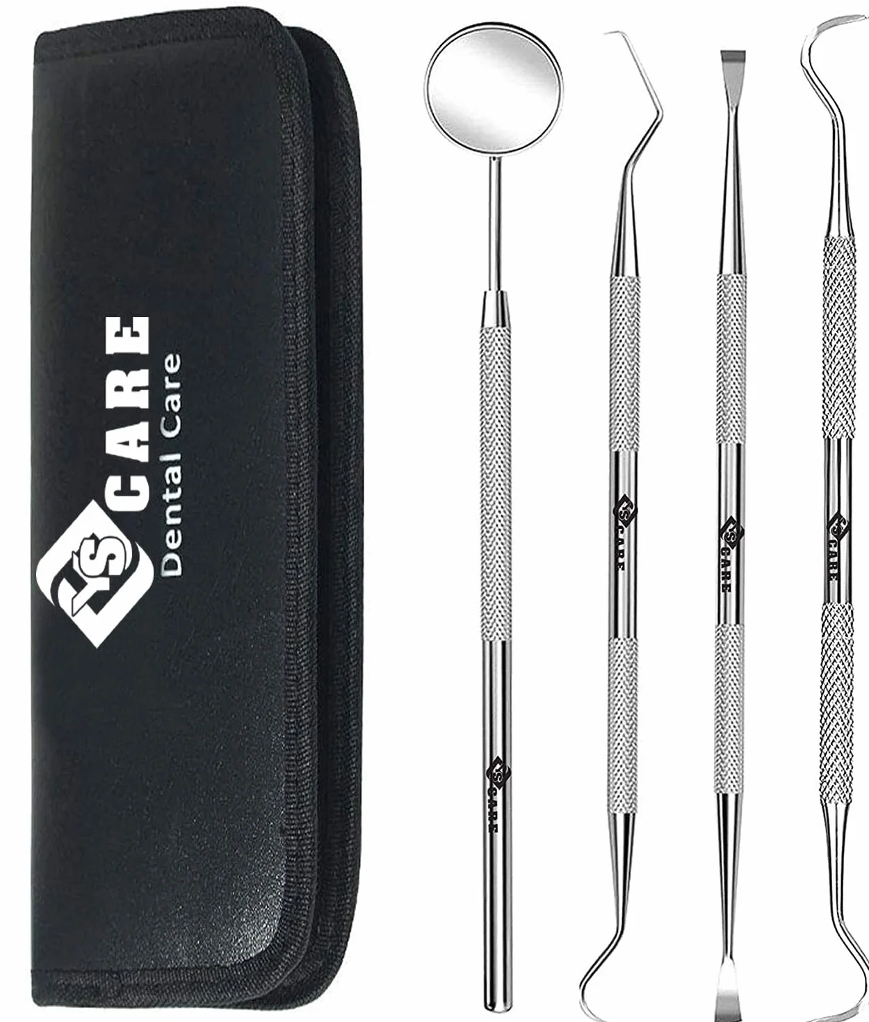 Kit Igiene Orale Dentale con Specchietto in Acciaio Inossidabile 4 Pezzi