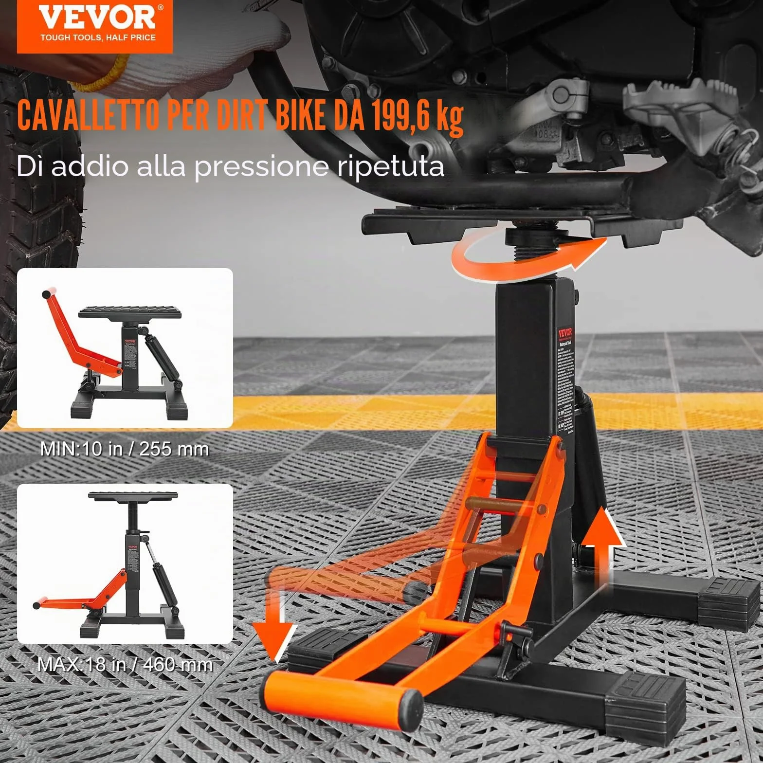 VEVOR Ponte Sollevatore Idraulico per Moto Bici Capacità 200kg Altezza Regolabile 255-460mm