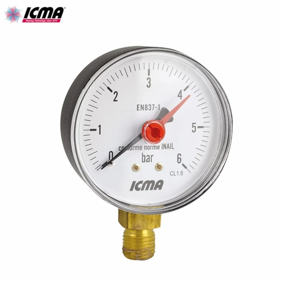 Manometro per Acqua 0-6 Bar Ø63 1/4" Filettatura Attacco Radiale Posteriore