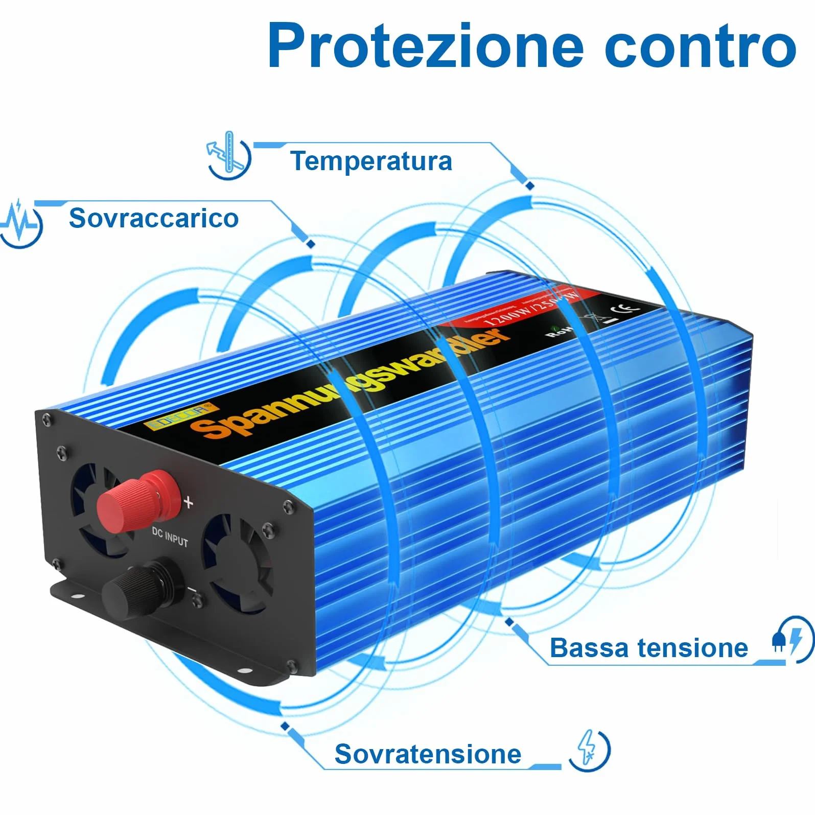 EDECOA Convertitore di Tensione 12V 220V 1200W Onda Sinusoidale Modificata con Display LCD