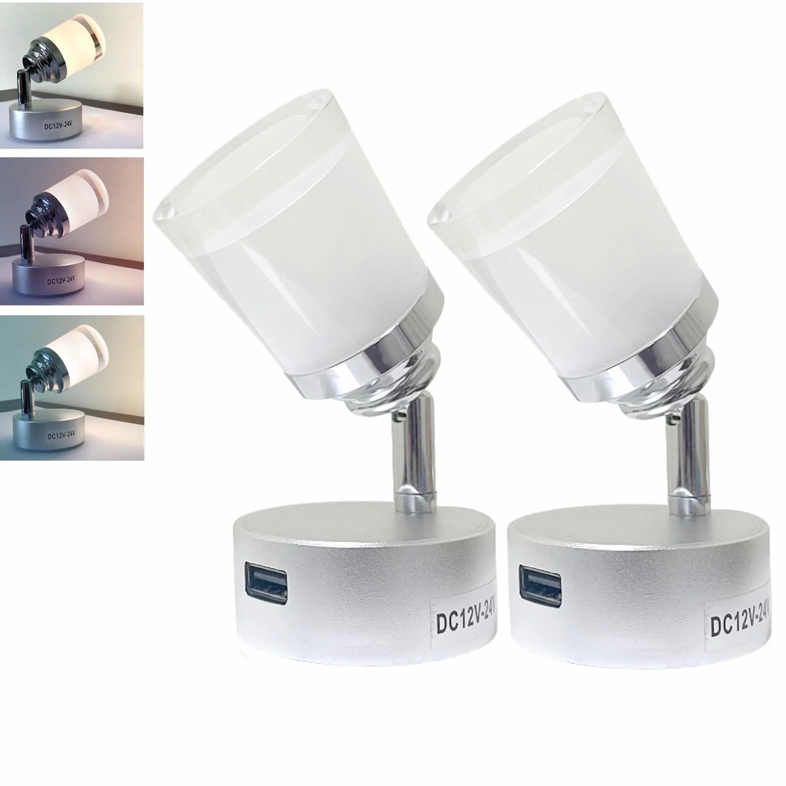 12V LED Reading Lamp Caravan with USB 3W Dimmer Touch Switch White Yellow Warm Light DC12-24V Campervan RV 2 Pack
