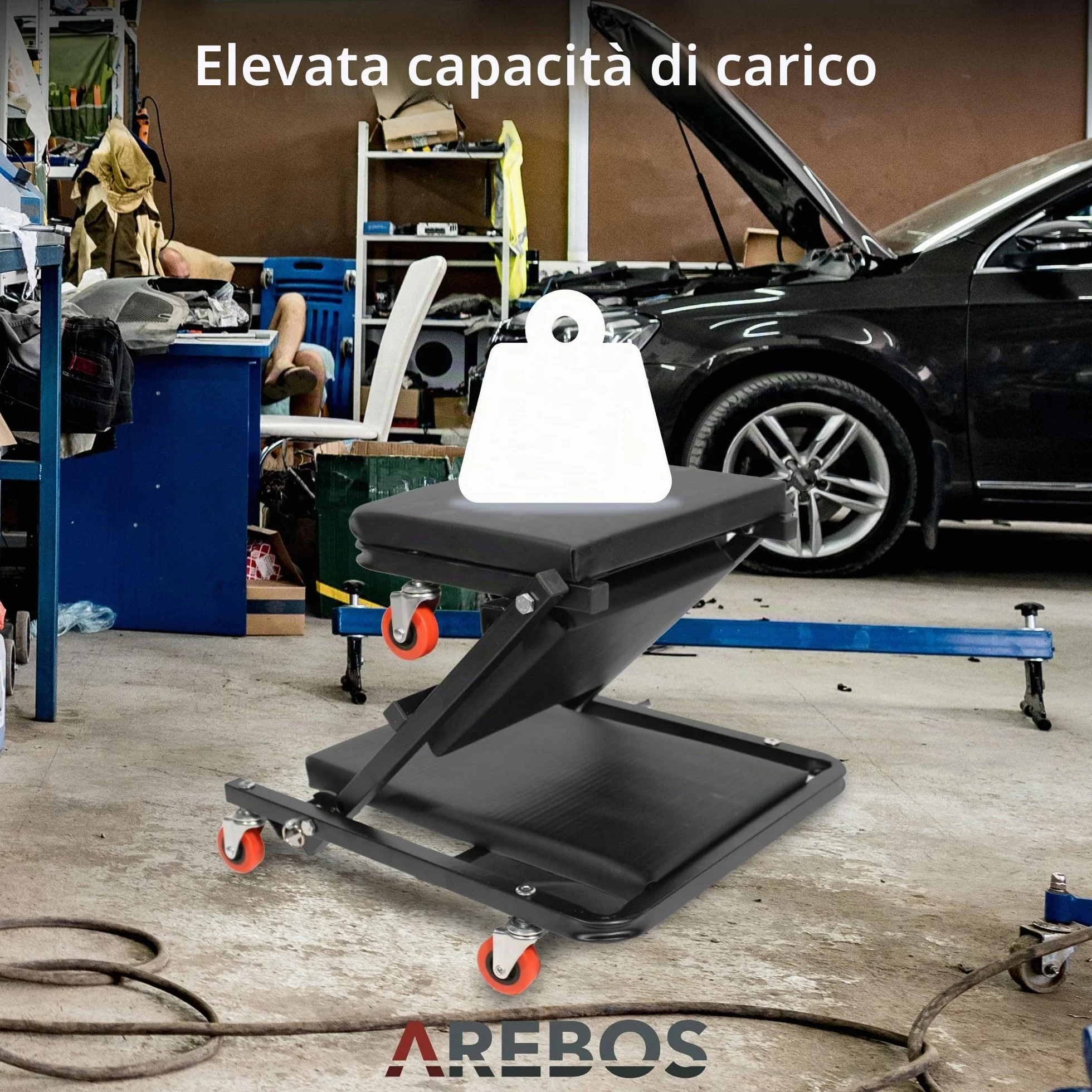 AREBOS Carrello per Montaggio 2 in 1 Fino a 150 kg Carrellino Sgabello da Officina