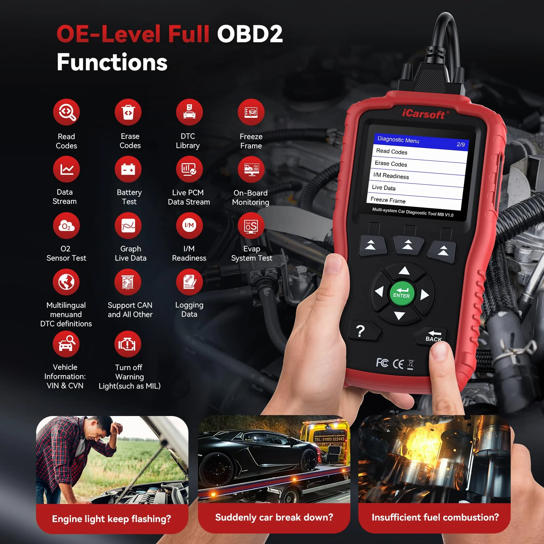 iCarsoft MB V1.0 OBD2 Diagnostica Auto per Benz Sprinter Smart, Diagnosi Tutti i Sistemi, Ripristino Olio, Calibrazione SAS, Test Batteria