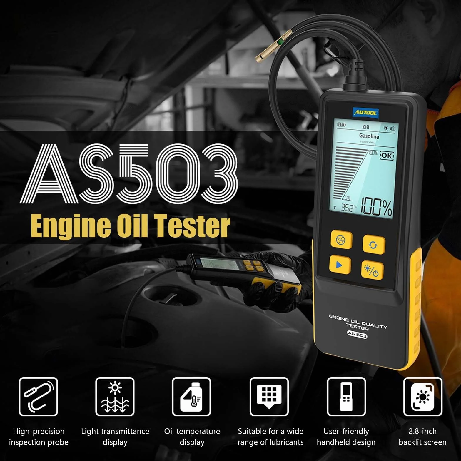 Tester Liquido Freni Digitale AS503 con Schermo LCD 2,8" e Sonda ad Alta Precisione