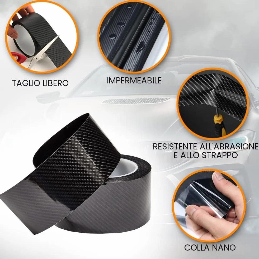 Battitacco Fibra Carbonio, Protezioni Per Davanzali Per Porte Auto In Fibra Di Carbonio Universali Autoadesive Antiscivolo Nastro Impermeabile Per Auto SUV Camion Truck Entry Guards（5cm×5M）