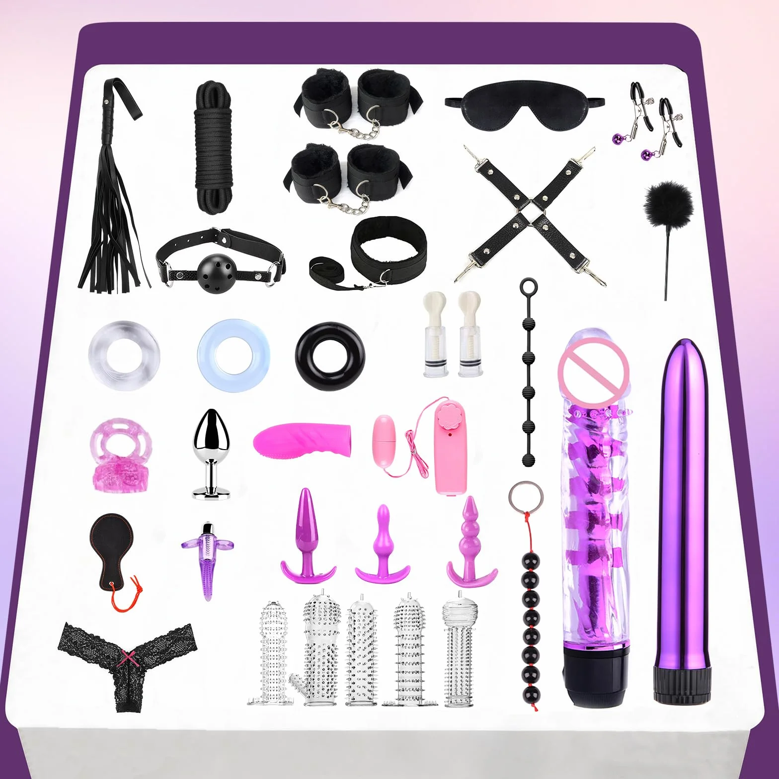 Kit bondage SM Oziral 34 pezzi BDSM Set per letto giocattoli sessuali coppie accessori principianti plug anale nero
