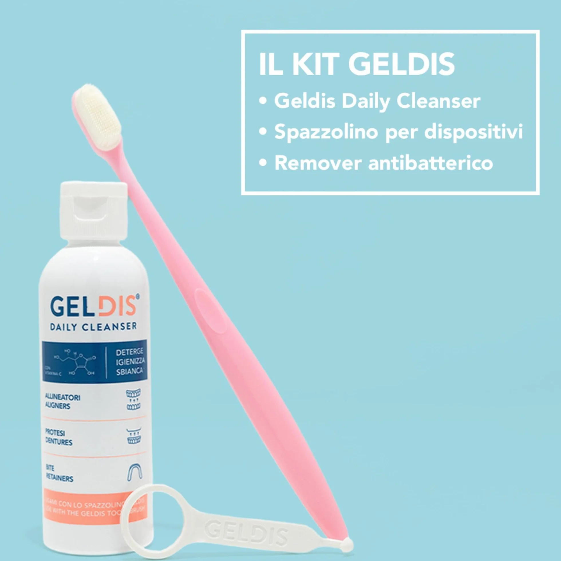 GELDIS Daily Cleanser Gel Detergente Igienizzante per Mascherine Trasparenti Apparecchi Ortodontici Protesi Dentarie Bite 100 ml