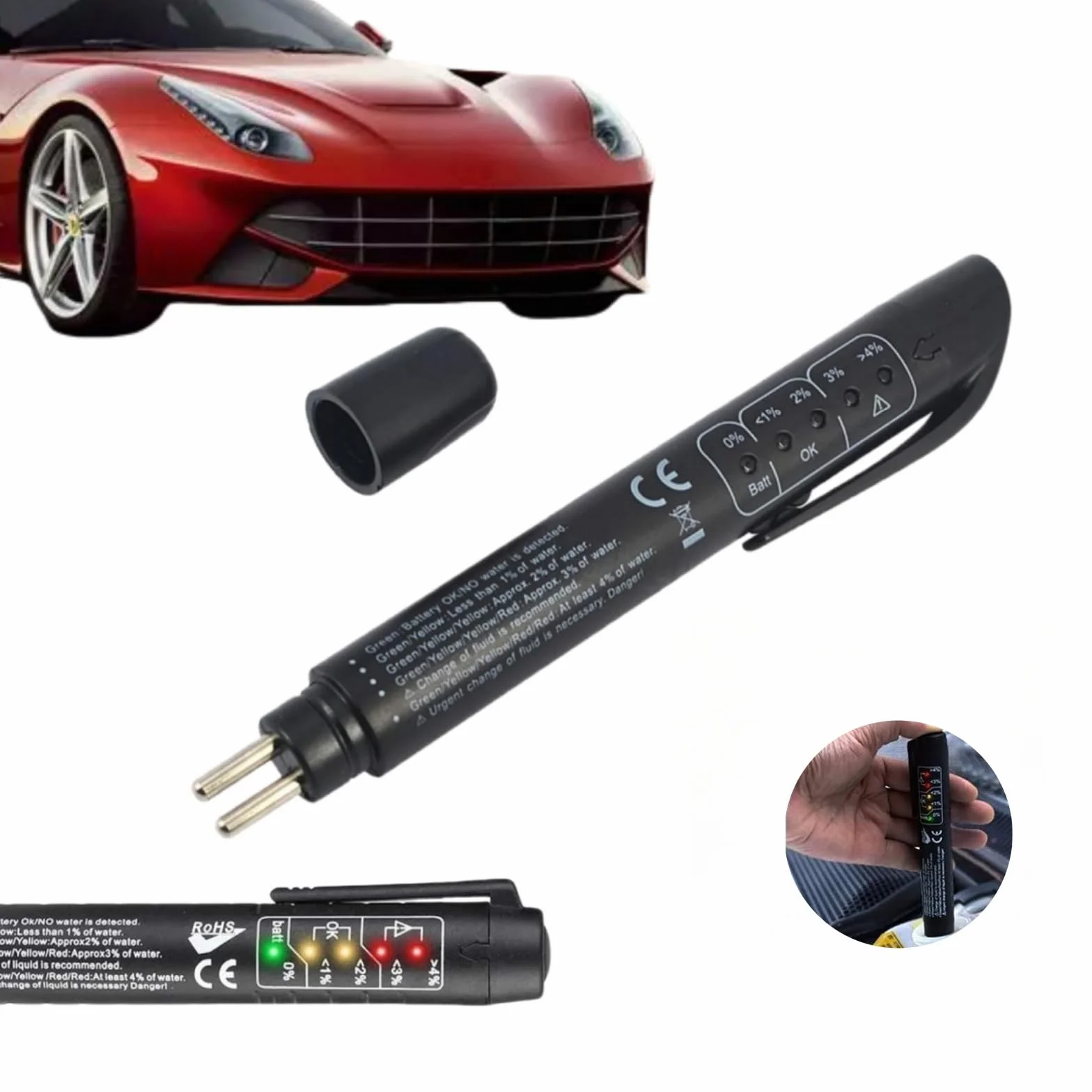 Test Fluido Freni,Brake Fluid Tester,Tester Liquido,Tester Liquido Freni,Fluido Freno Test,Tester Olio Freni,Penna Tester Liquido Freni,5 LED Indicatore,Strumento Test per Auto per DOT3,DOT4,DOT5