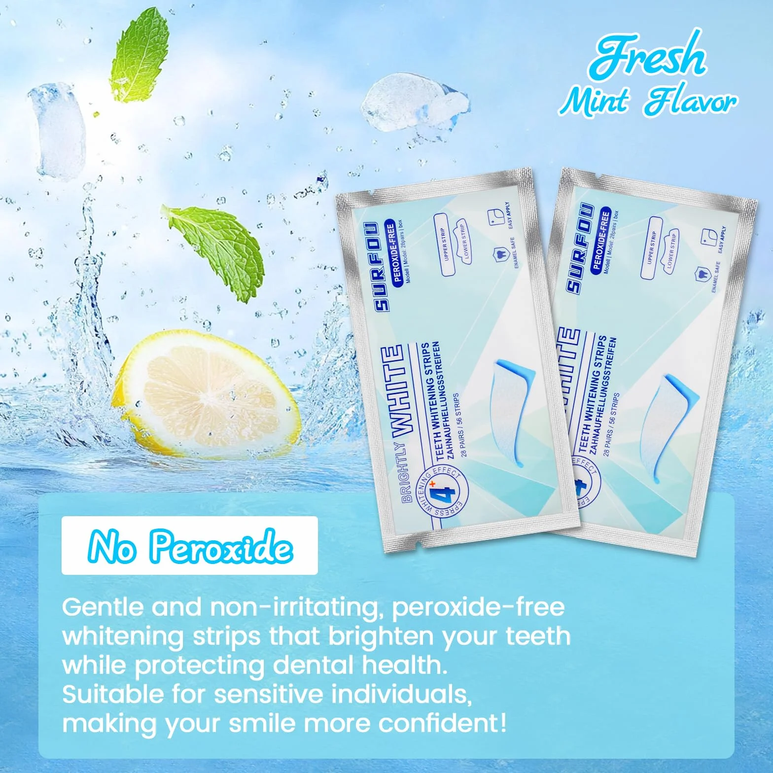 SURFOU Kit Strisce Sbiancanti Denti 56 Pezzi - Teeth Whitening Strips Professionale, Sbiancamento Rapido e Delicato, Senza Perossido per Denti Sensibili