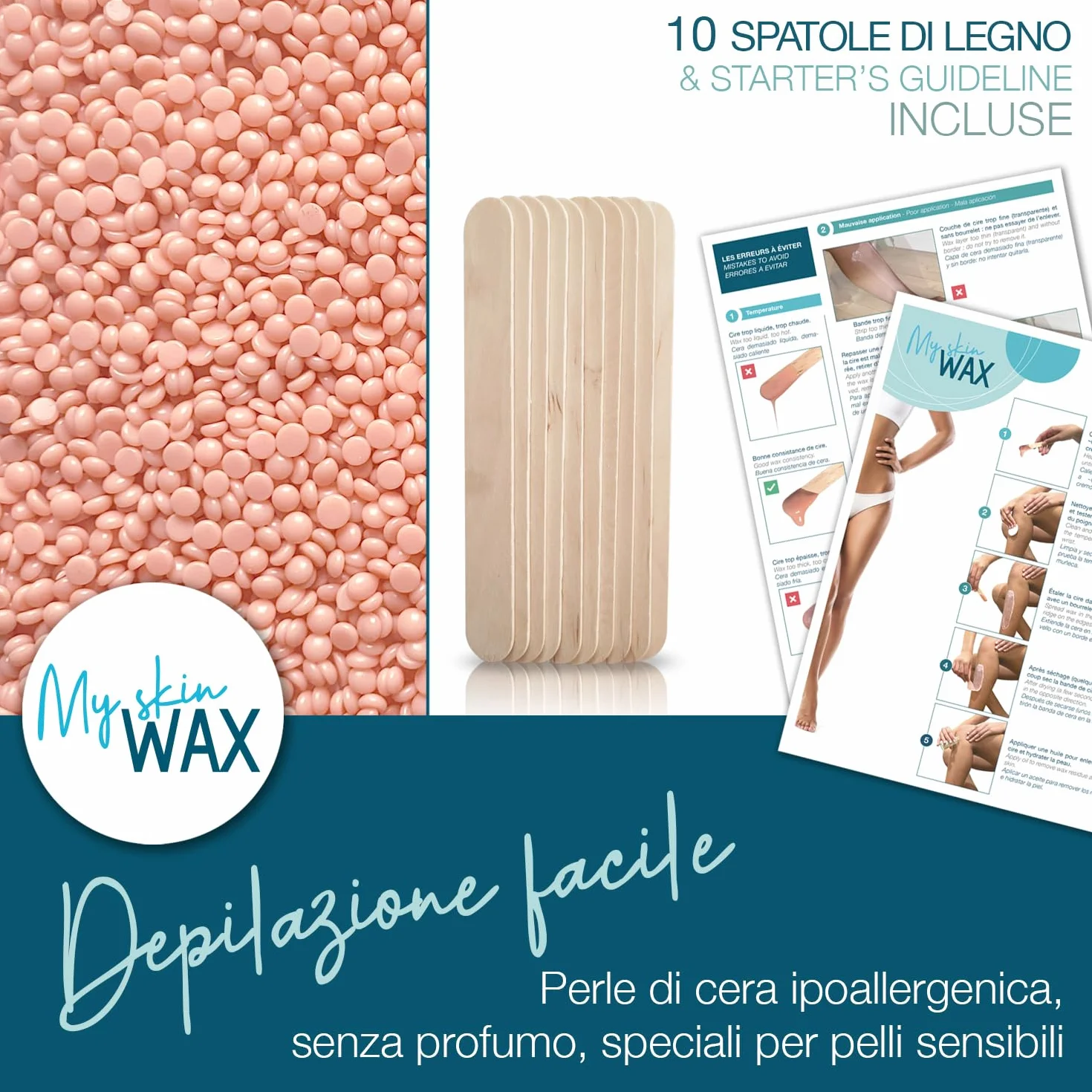 Cera Depilatoria Senza Strisce 800g Ipoallergenico Brasiliana Dolce Pelle Sensibile Viso Bikini Naso