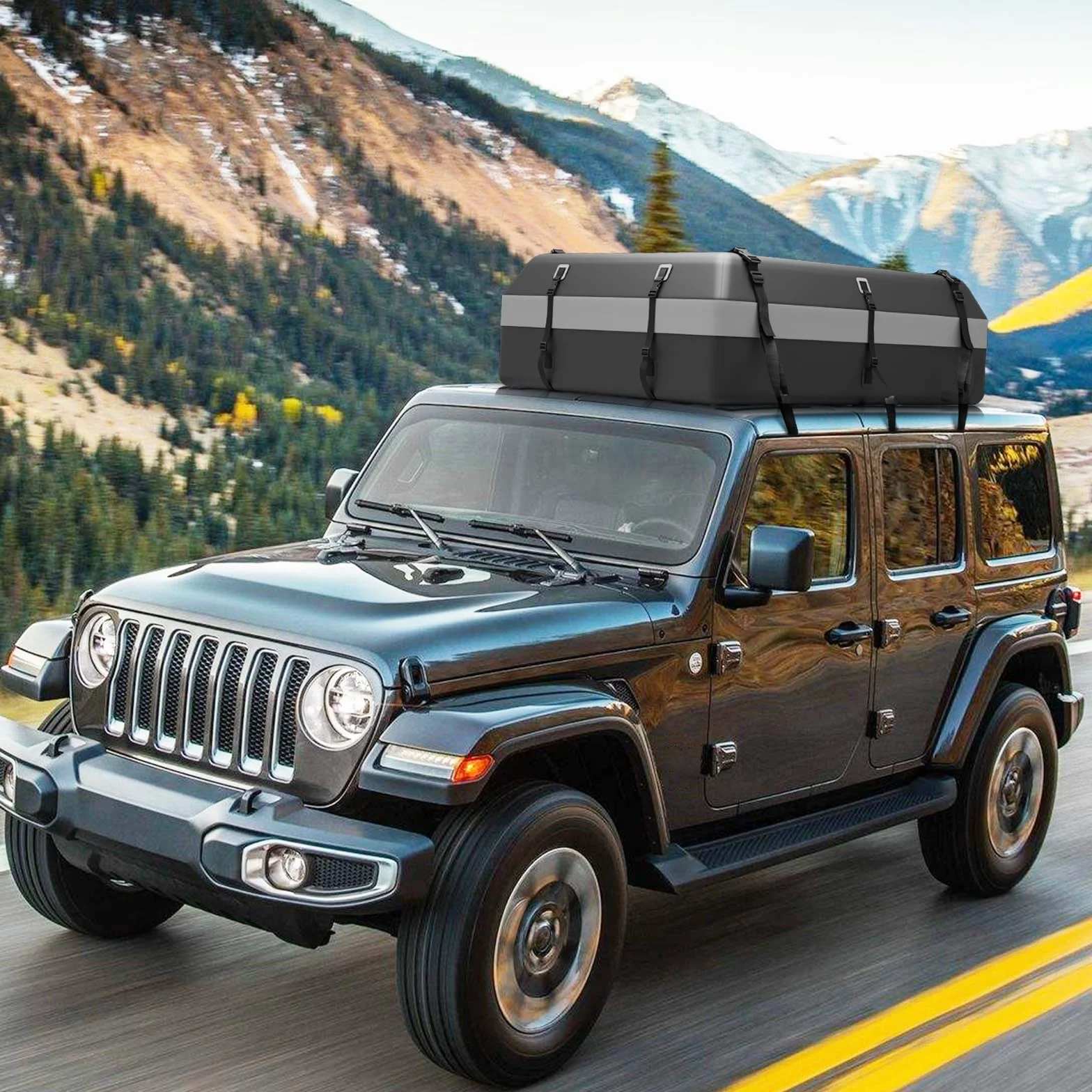 COSTWAY Borsa da Tetto per Auto Impermeabile 21Cu.Ft/595L, Box Tetto Universale con Tappetino Antiscivolo+ 12/14 Cinghie+ 6 Ganci, Sacca per Auto con/senza Barre Portapacchi (Grigio, 21Cu.Ft/595L)