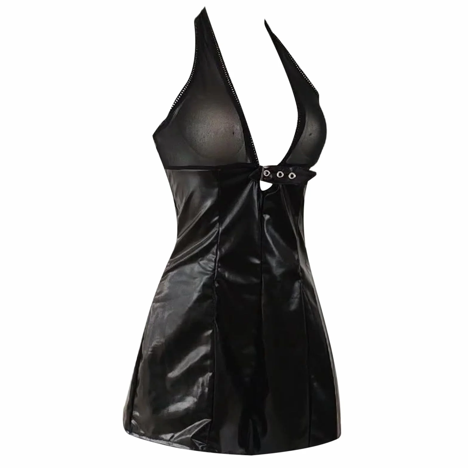 Minigonna sexy set lingerie mini abito aderente schiena pelle rete donna body sera