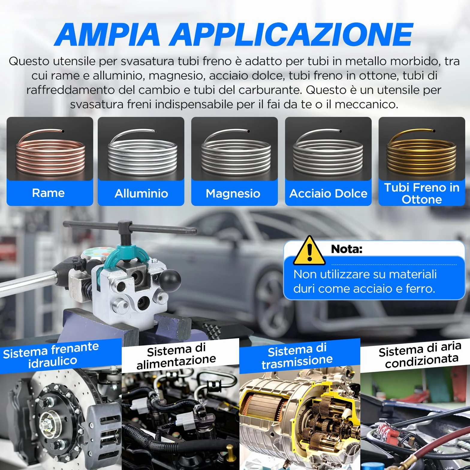 KAISAL Kit Svasatura Tubi Freno 45 Gradi Utensile Svasare Tubi Ø 4,75-9,5mm Semplice Bolla Doppia
