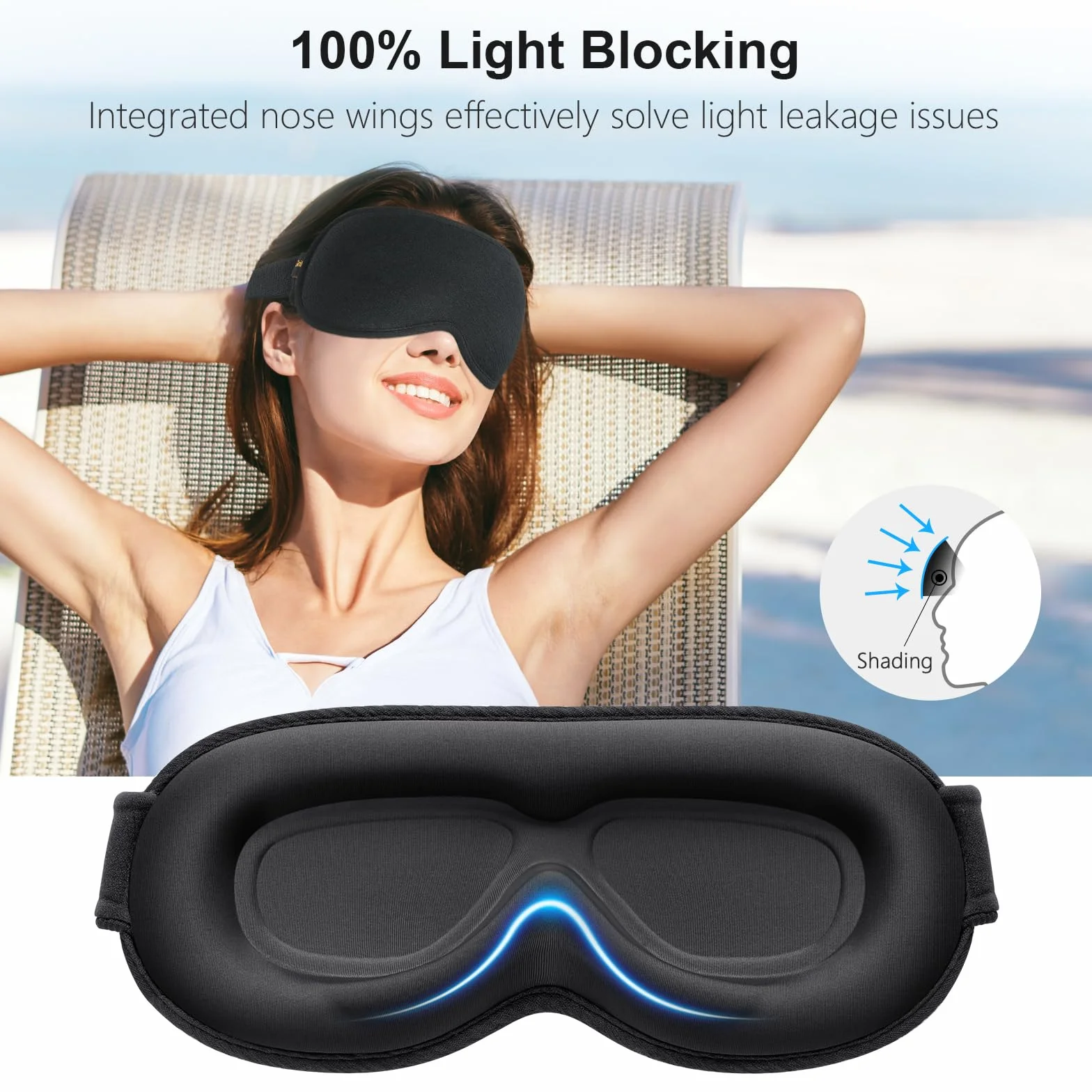 Gritin Mascherina per Dormire 3D, Maschera Occhi Blocca Luce, Pressione Zero, Morbida