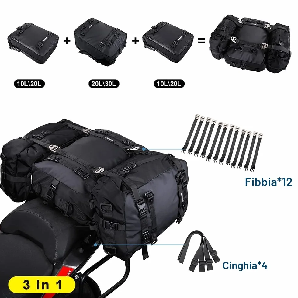 Rhinowalk Borsa laterale moto 20 l impermeabile nero