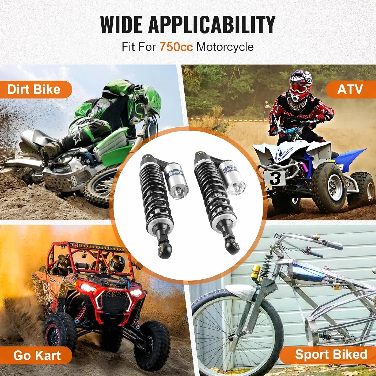 320mm 12.5 pollice 7mm Molla Universale Moto Ammortizzatori Posteriore Sospensione ATV Quad Scooter Dirt Bike Per CBR600 CBR400 CB500 YZF XC EXC XCF Nero Argento