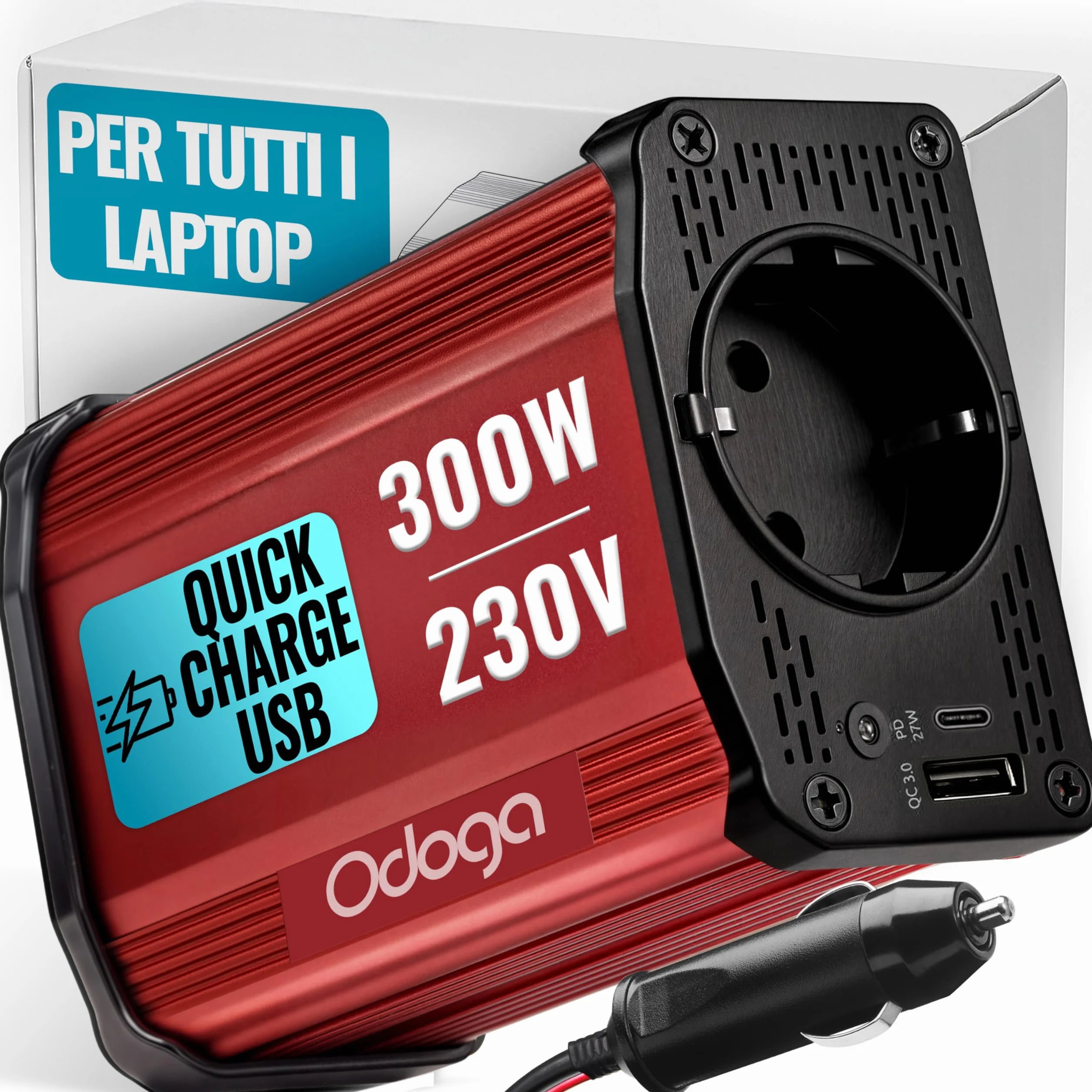 Odoga Inverter 12V 220V 300W Convertitore Auto Presa Elettrica Trasformatore Camper Doppia USB