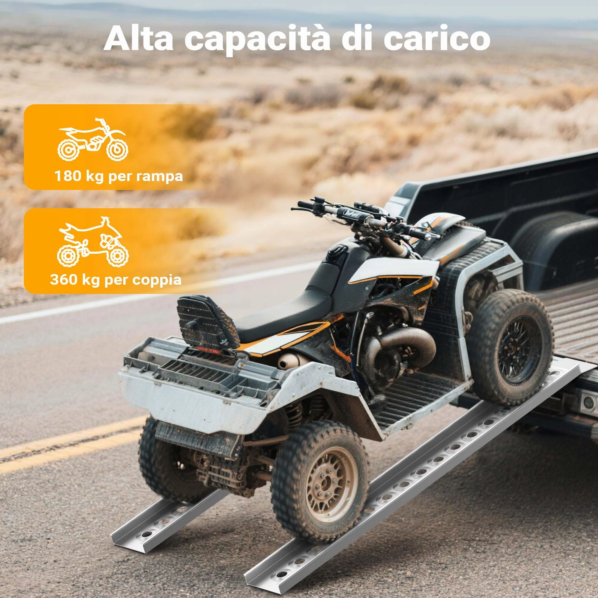 Rampa di carico 163 cm in alluminio per moto e quad Portata max 180 kg