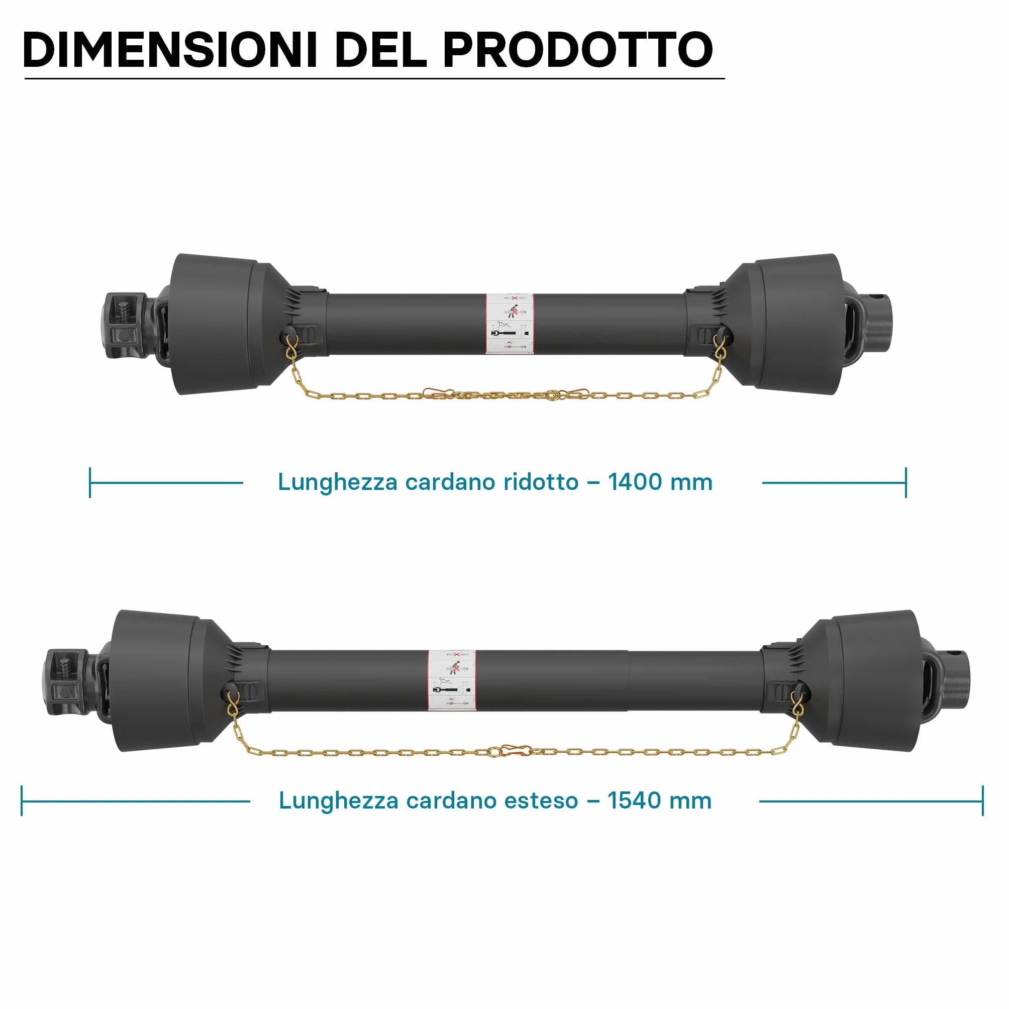 Wiltec Albero cardanico T1 Giunto cardanico 1400-1540mm 210Nm 540rpm Cardano 18kW (25CV) 2X 1 3/8" 6 Denti