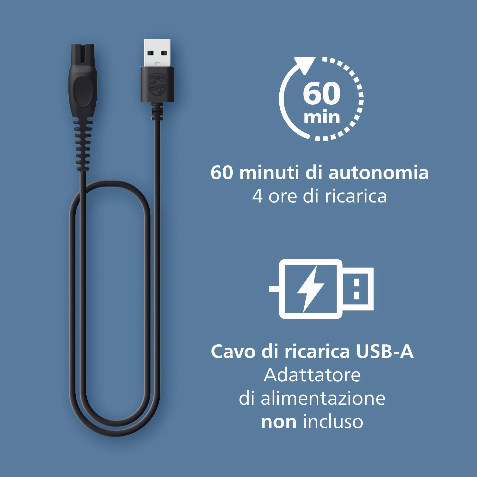 Philips Serie 3000 Regolabarba BT3619/15, lame autoaffilanti, 20 impostazioni lunghezza, impermeabile, ricarica USB